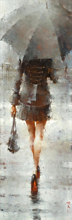 Print Canvas Woman Handbag Jacket Umbrella Grey Hues Red Soles 60x20 Edition 95