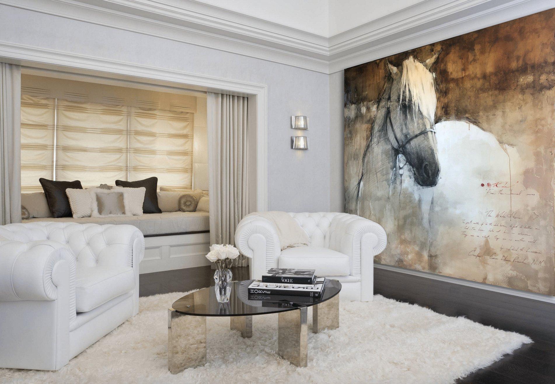 Animal Print White Horse Canvas Neutral Colors 48x48, Limited Edition of 95 For Sale 3