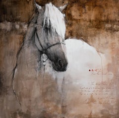 Animal Print White Horse Canvas Neutral Colors 48x48, Limited Edition of 95