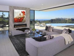 Print Canvas Woman Fiery Red Dress Vibrant Red Hat Wine 48x48, Edition of 95