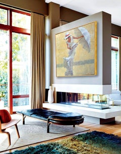 Print Canvas Woman White Summer Dress White Hat White Umbrella Beach Scene 48x48