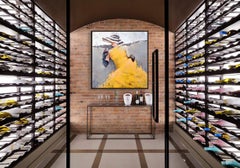 Woman Yellow Dress Striped Hat Black Gloves Red Wine 48x48 Print edition of 95