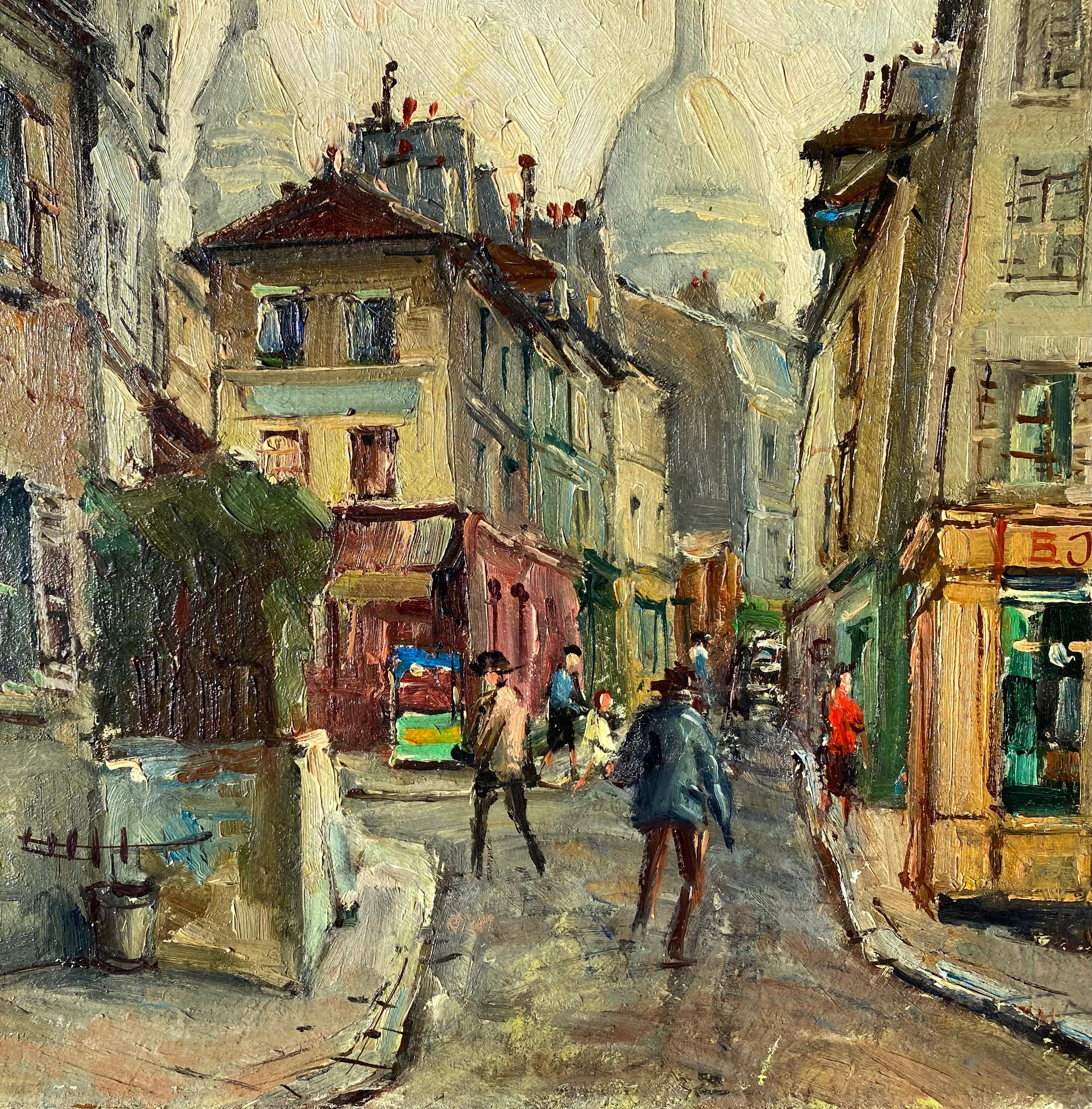 Montmartre, Rue Norvins und Sacre-Coeur (Nachkriegszeit), Painting, von Andre Krafft