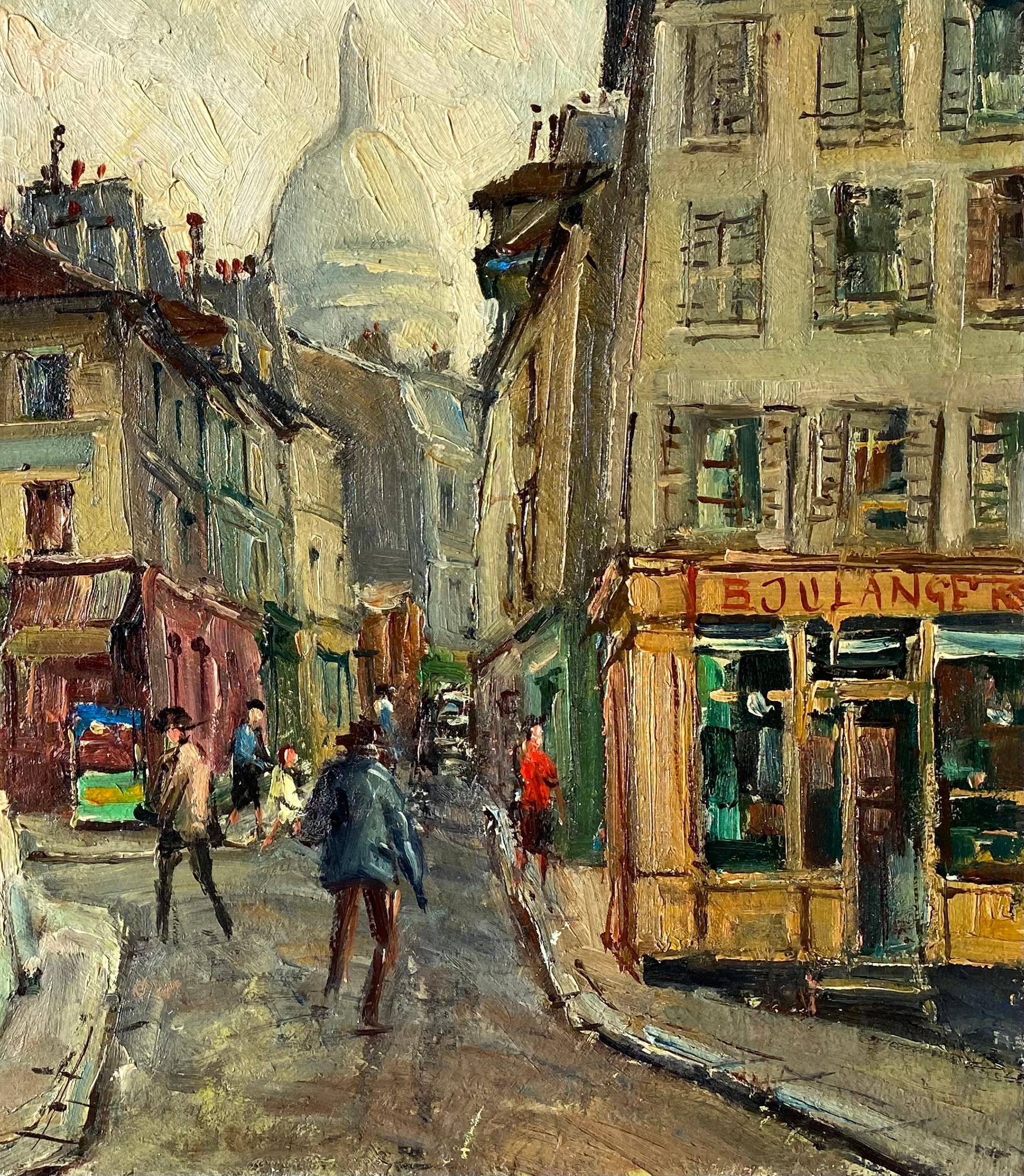 “Montmartre, Rue Norvins et Sacre-Coeur” - Post-War Painting by Andre Krafft