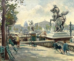 "Near the Place de la Concord" Impressionist Oil Painting w Equestrian Statues
