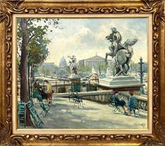"Near the Place de la Concord" Impressionist Oil Painting w Equestrian Statues