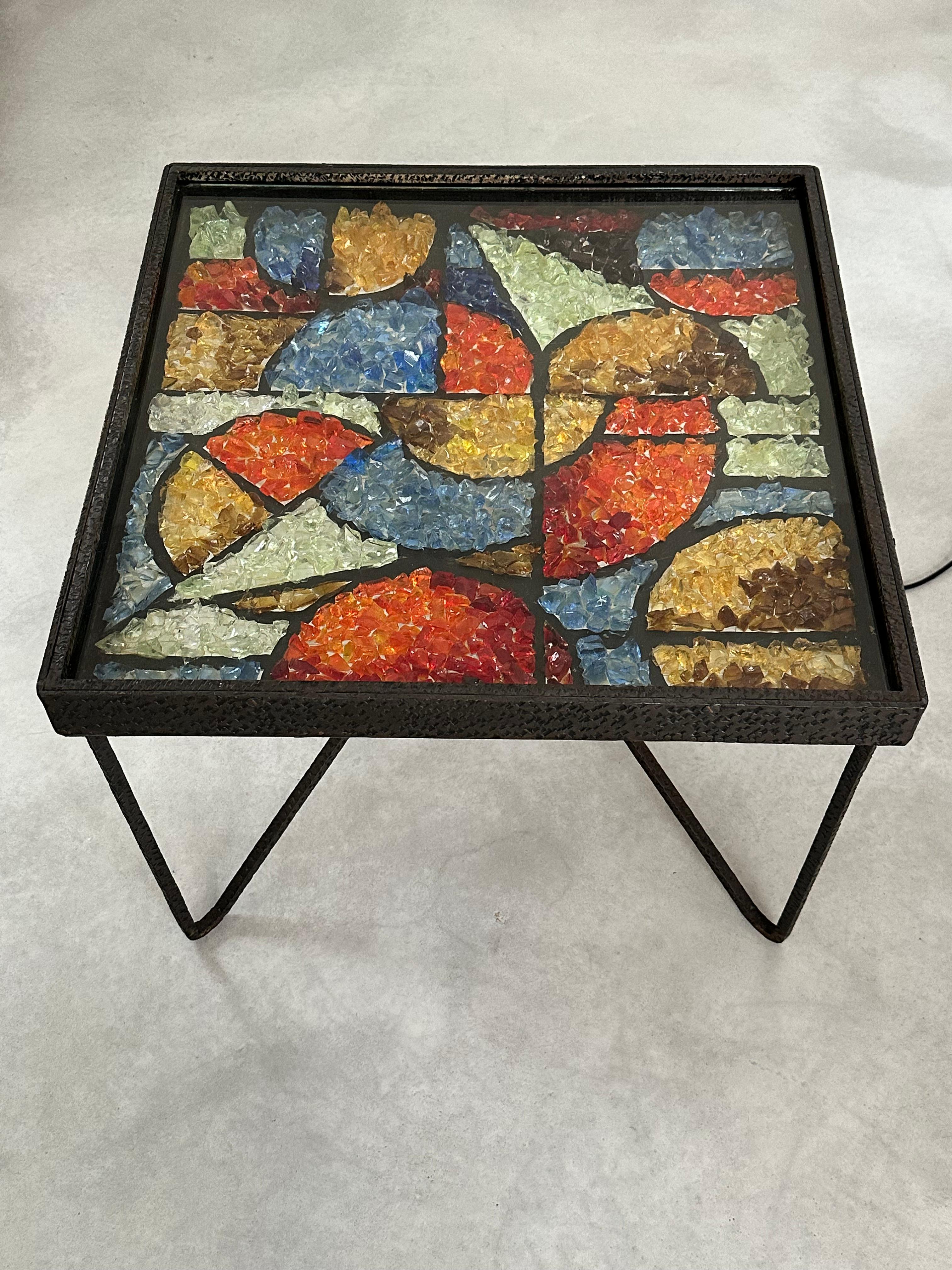 André Kulesza Architect. Unique Light Table, Wrought Iron, Glass Crystals 1960s For Sale 5