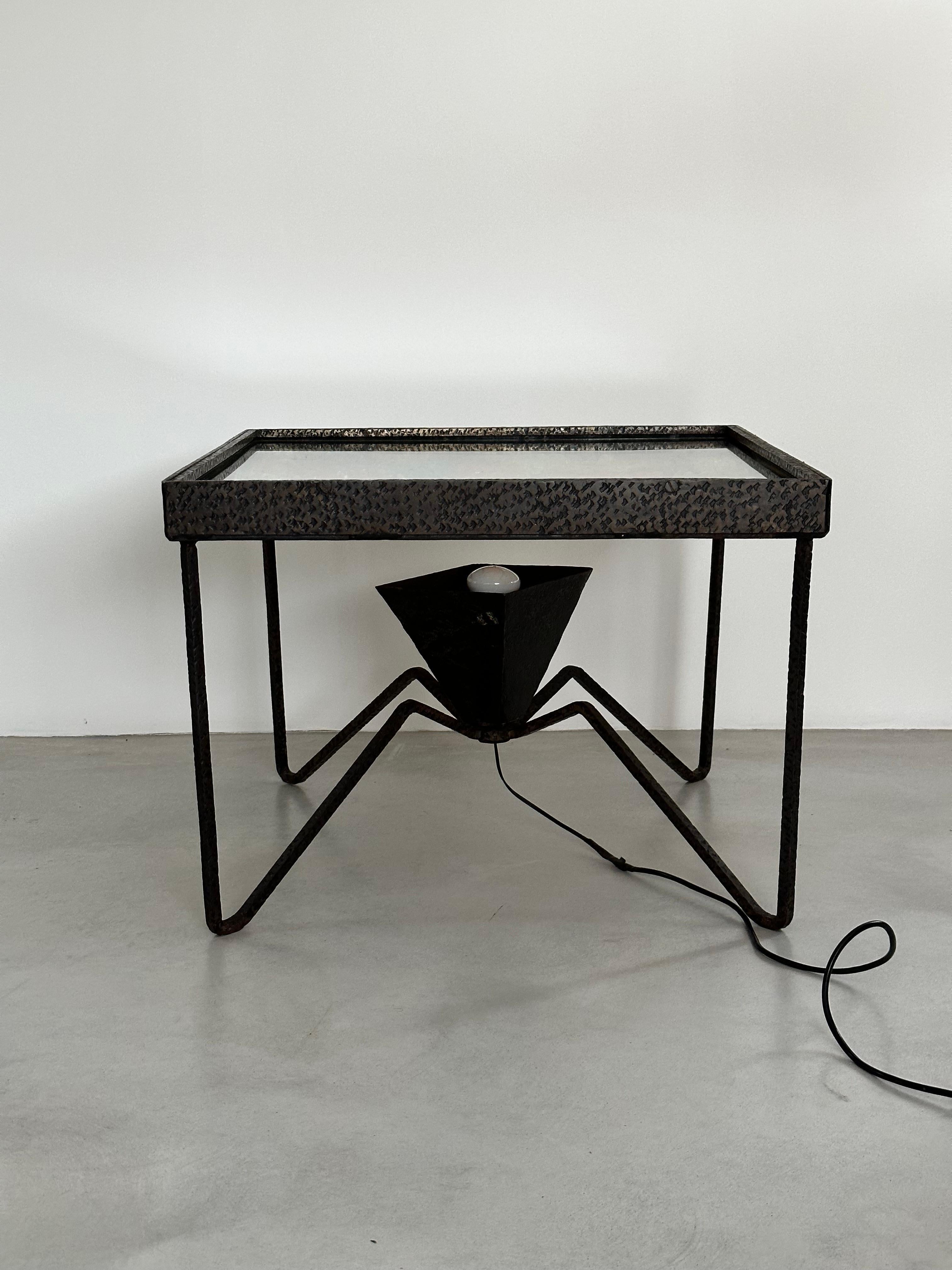 André Kulesza Architect. Unique Light Table, Wrought Iron, Glass Crystals 1960s For Sale 8