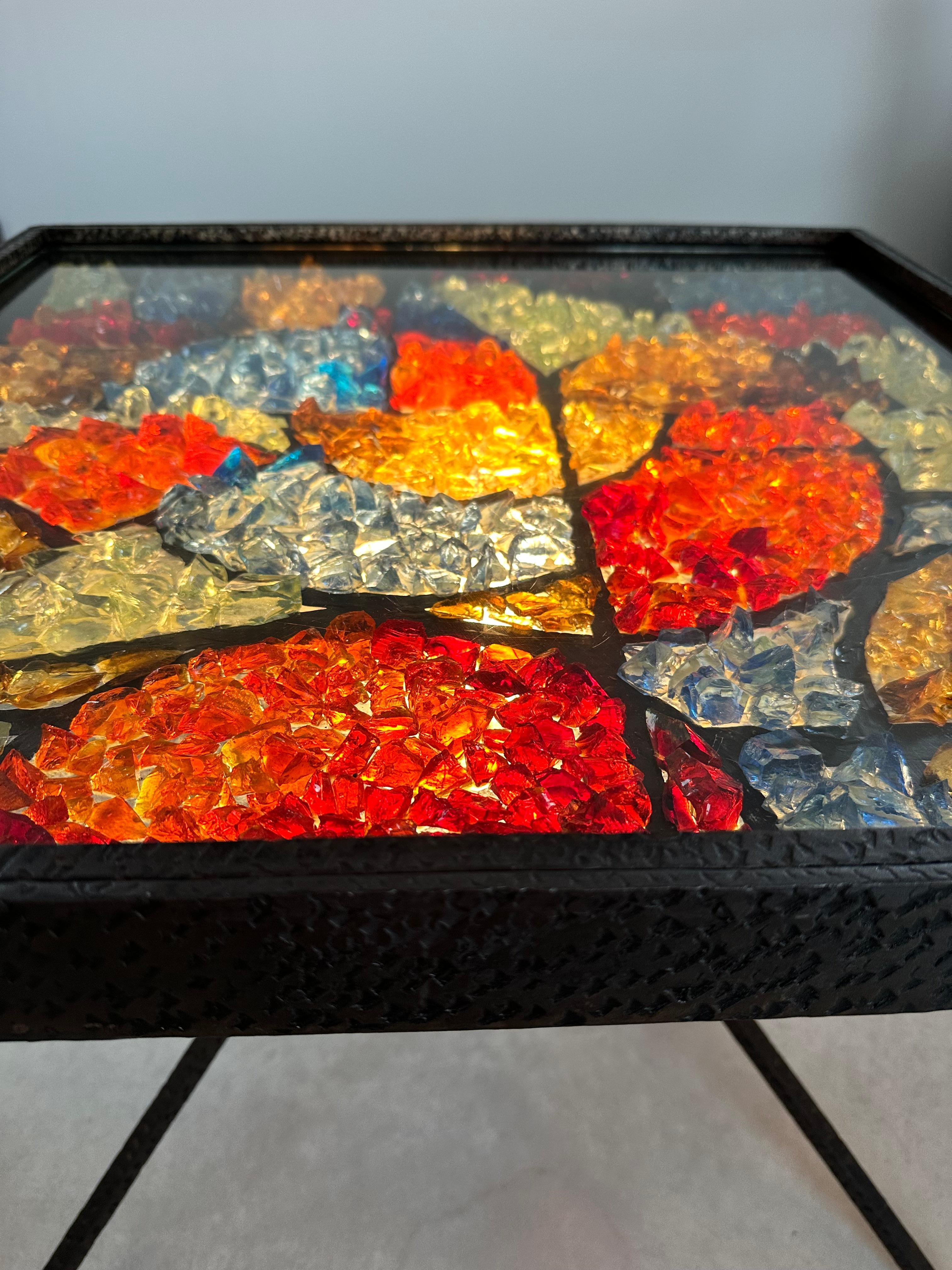 André Kulesza Architect. Unique Light Table, Wrought Iron, Glass Crystals 1960s For Sale 1