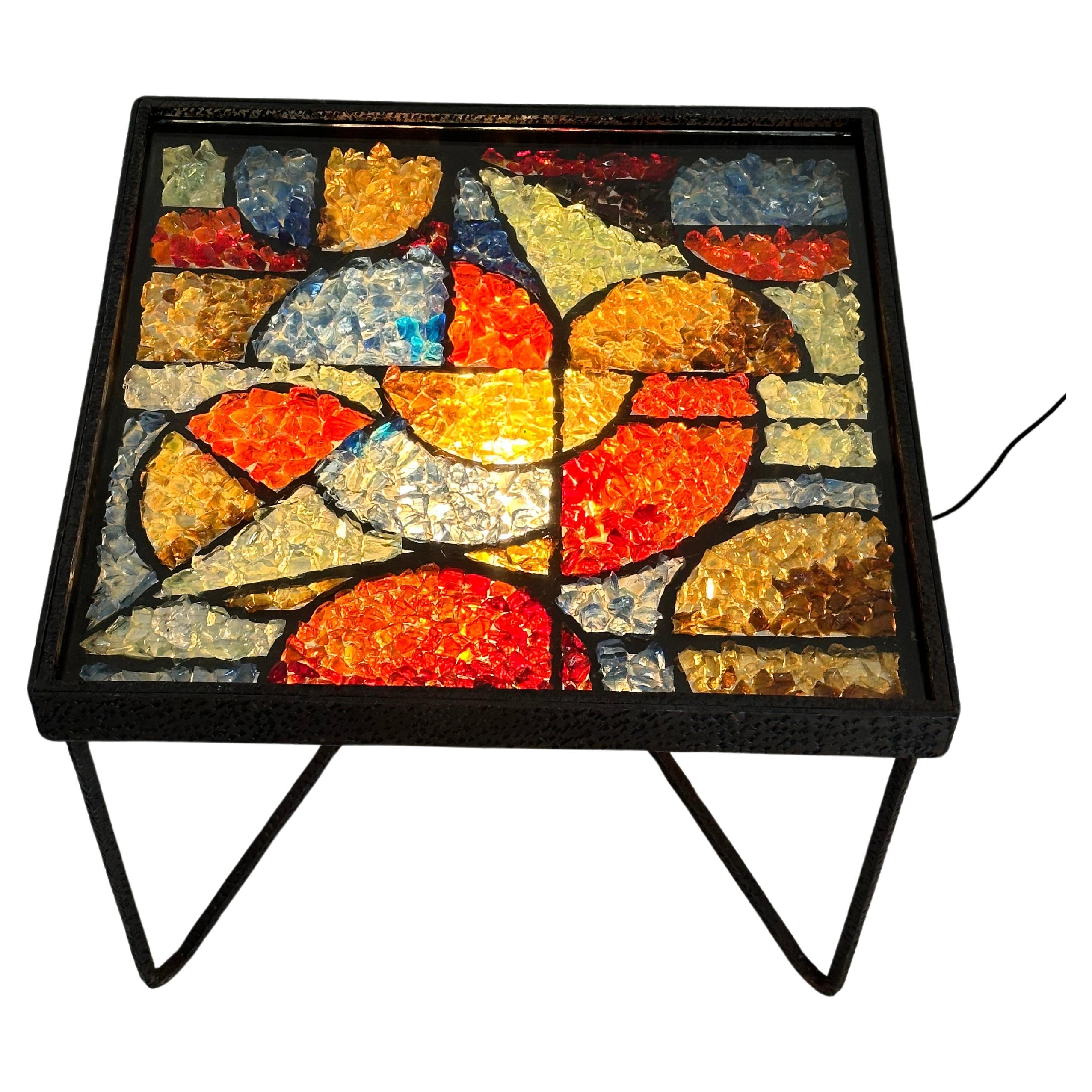 André Kulesza Architect. Unique Light Table, Wrought Iron, Glass Crystals 1960s For Sale