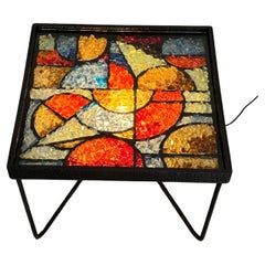 André Kulesza Architect. Unique Light Table, Wrought Iron, Glass Crystals 1960s