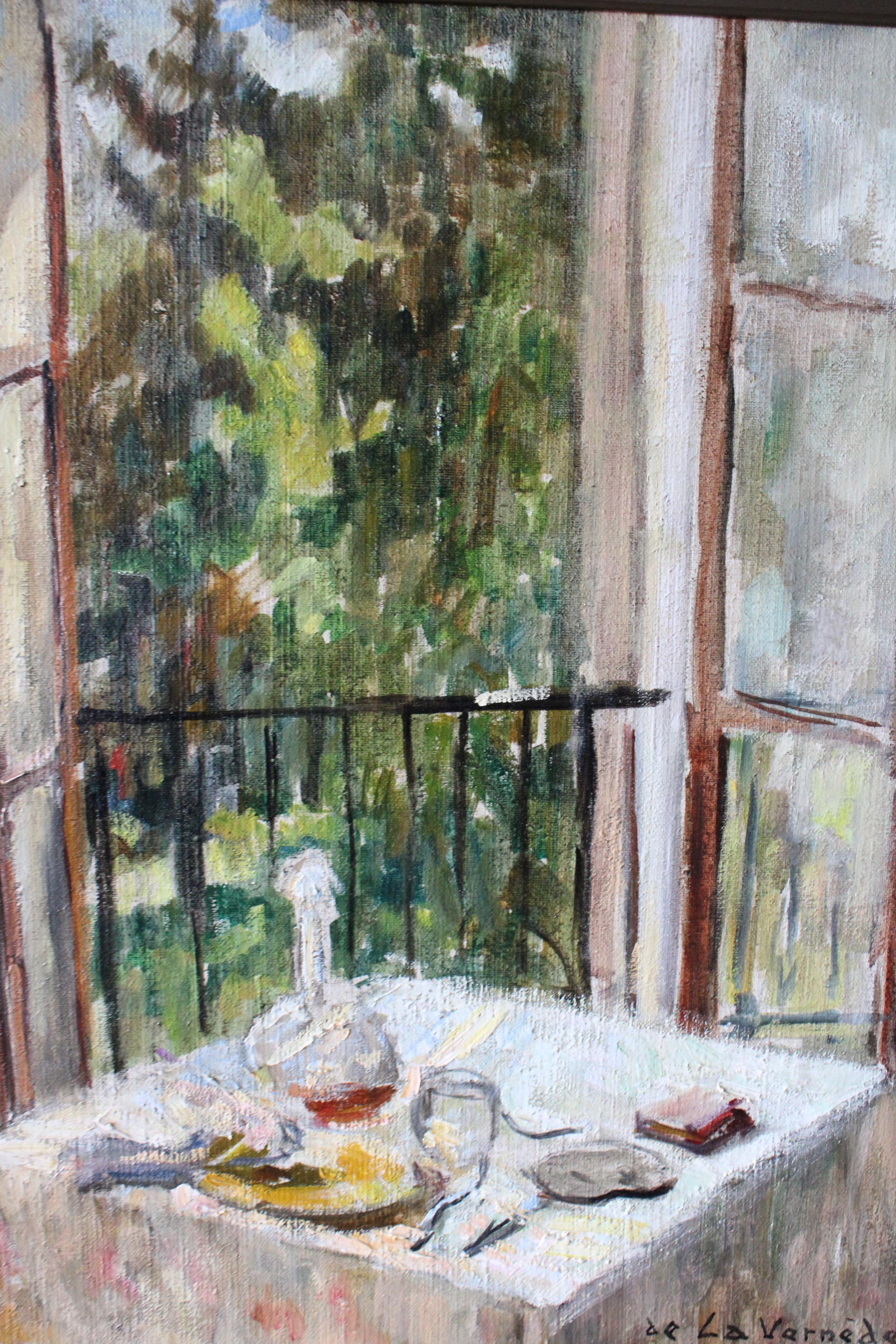 Vintage Französisch post-impressionistischen Interieur Balkon Ölgemälde auf Leinwand im Angebot 7