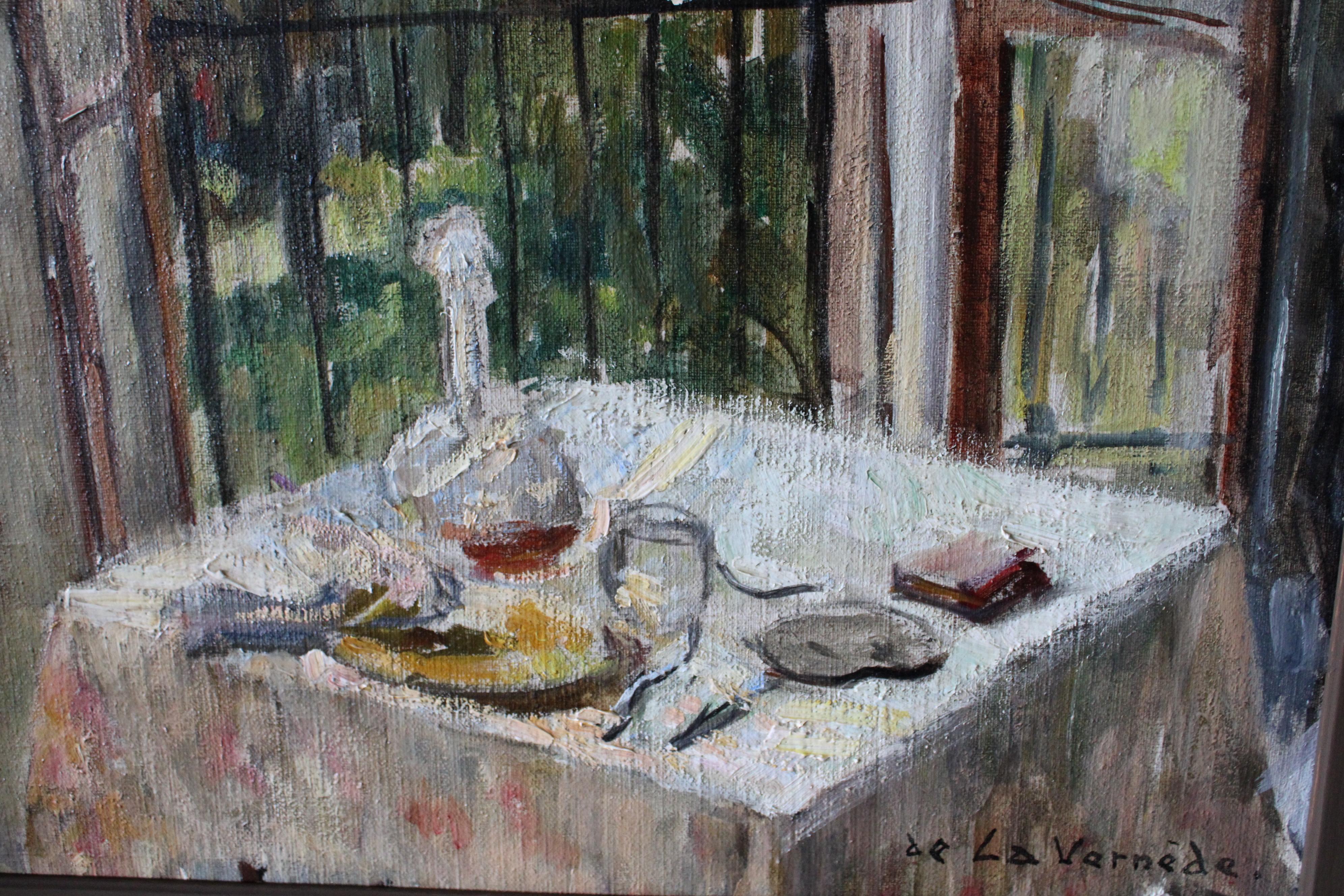 Vintage Französisch post-impressionistischen Interieur Balkon Ölgemälde auf Leinwand im Angebot 4
