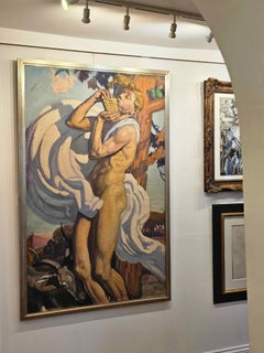 Large original Art Deco oil painting of a nude bacchanalian, painted in 1929