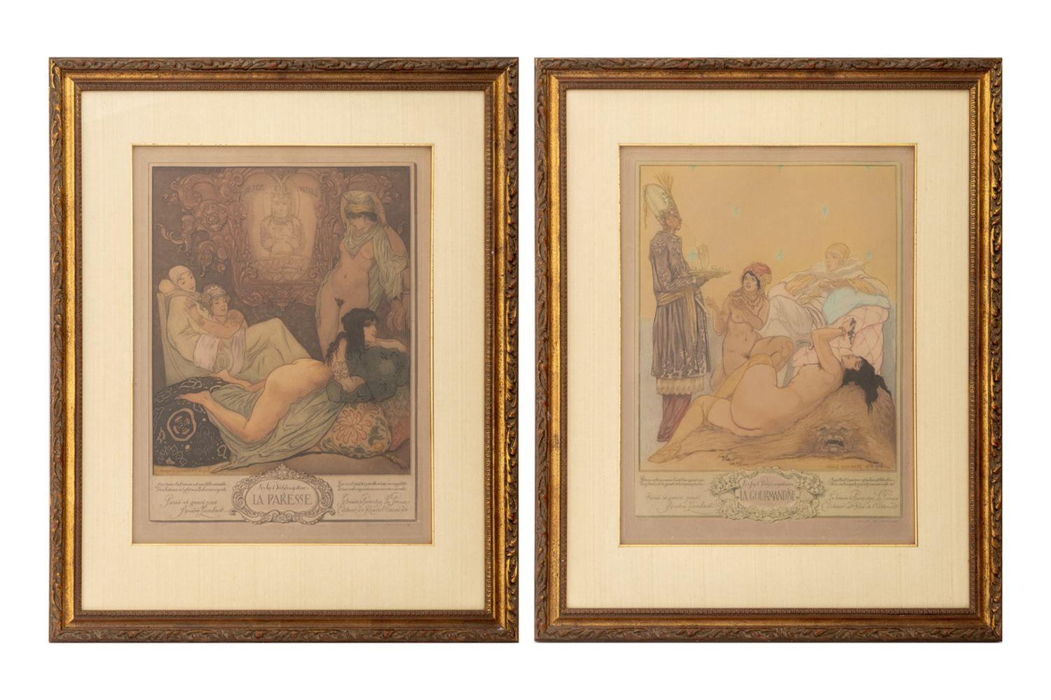 Nude Print André Lambert - "Les Septs Peches Captitaux Gravures, Paire