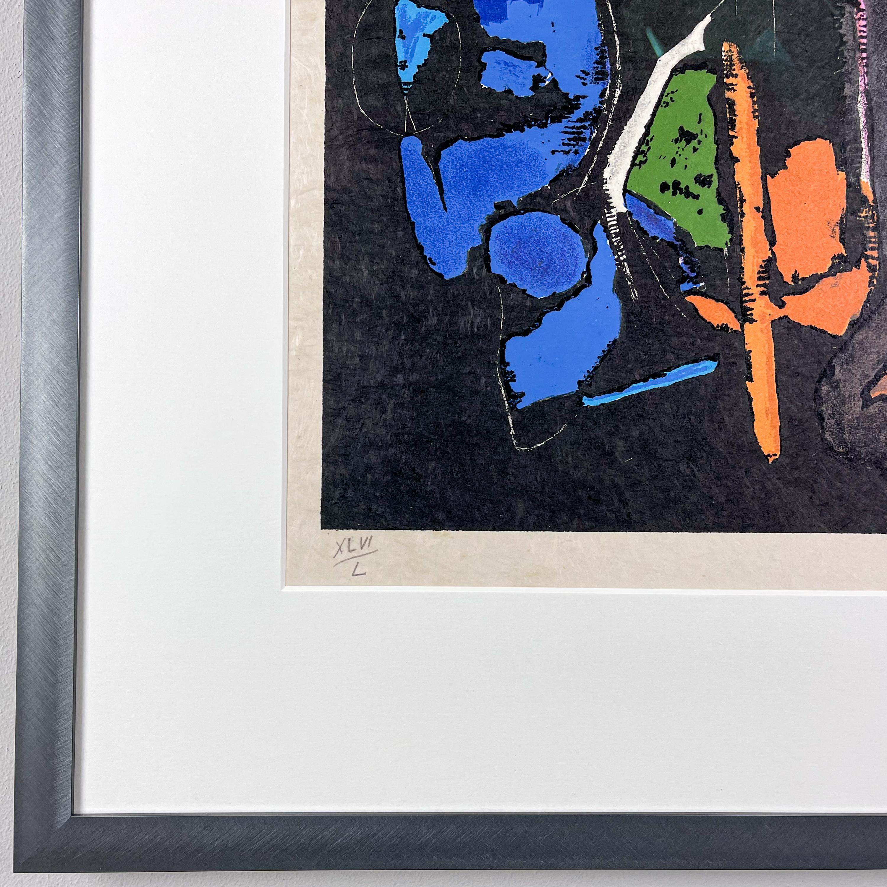 Moderne André Lanskoy, Composition expressionniste abstraite, lithographie, bleu rose et noir en vente