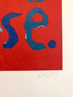 1970s Colorful Dada Lithograph Mourlot Caligraphic French Poetry Art Brut