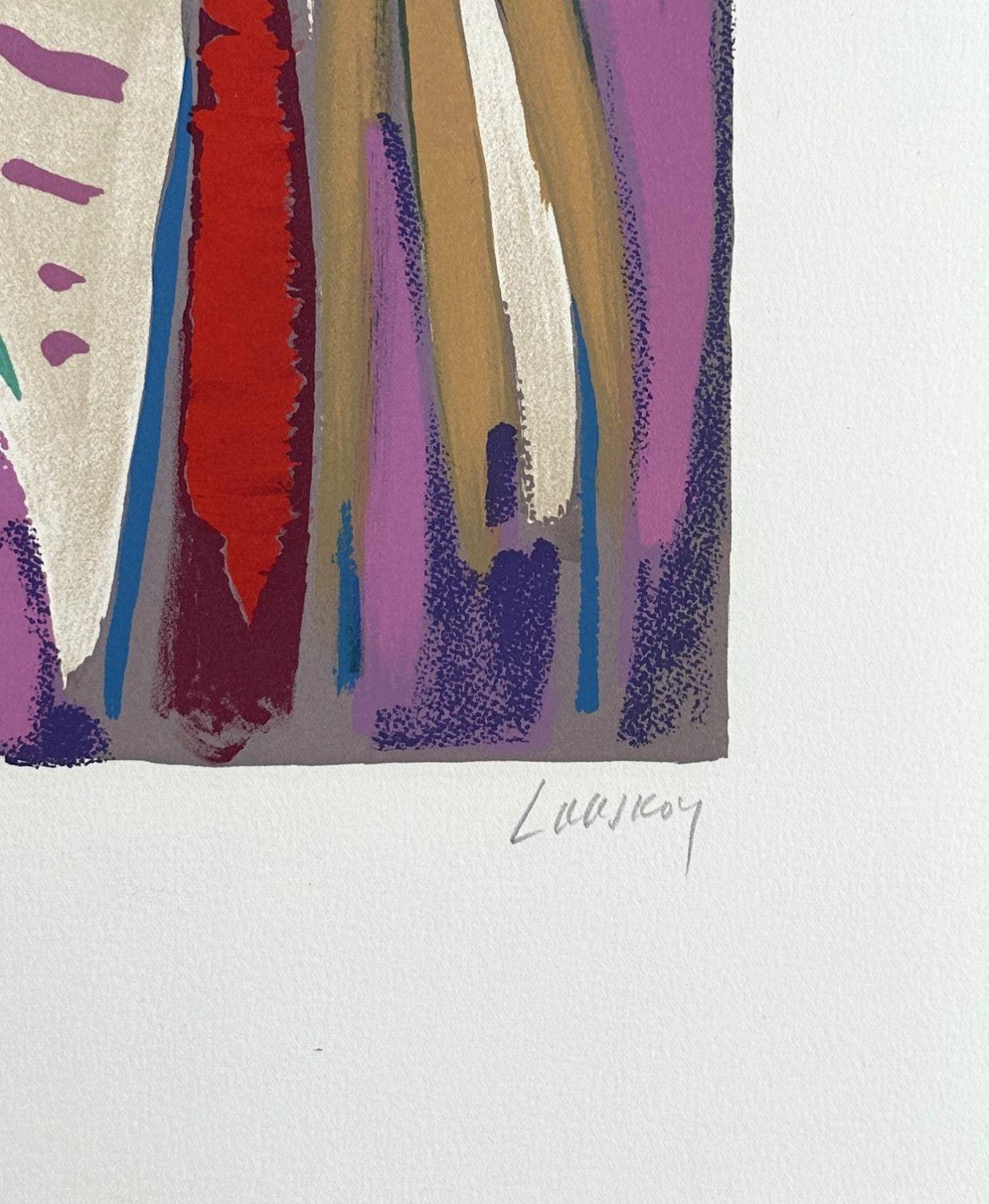 Abstract Composition Pink Background - Original Lithograph Hand Signed Numbered For Sale 1