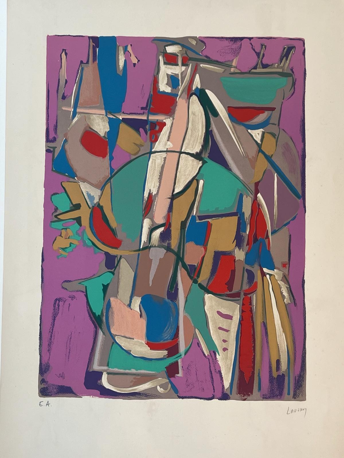 André Lanskoy Abstract Print – Abstrakte Komposition mit rosa Hintergrund 