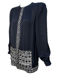 André Laug Black Embellished Geometric Silk Tunic Mini Dress, 1980s