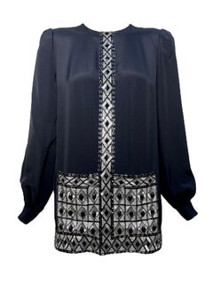 André Laug Black Embellished Geometric Silk Tunic Mini Dress, 1980s