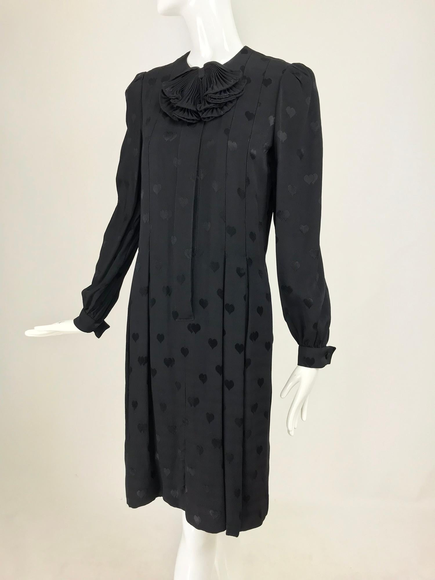 Andre' Laug black silk jacquard woven hearts dress 1970s For Sale at ...