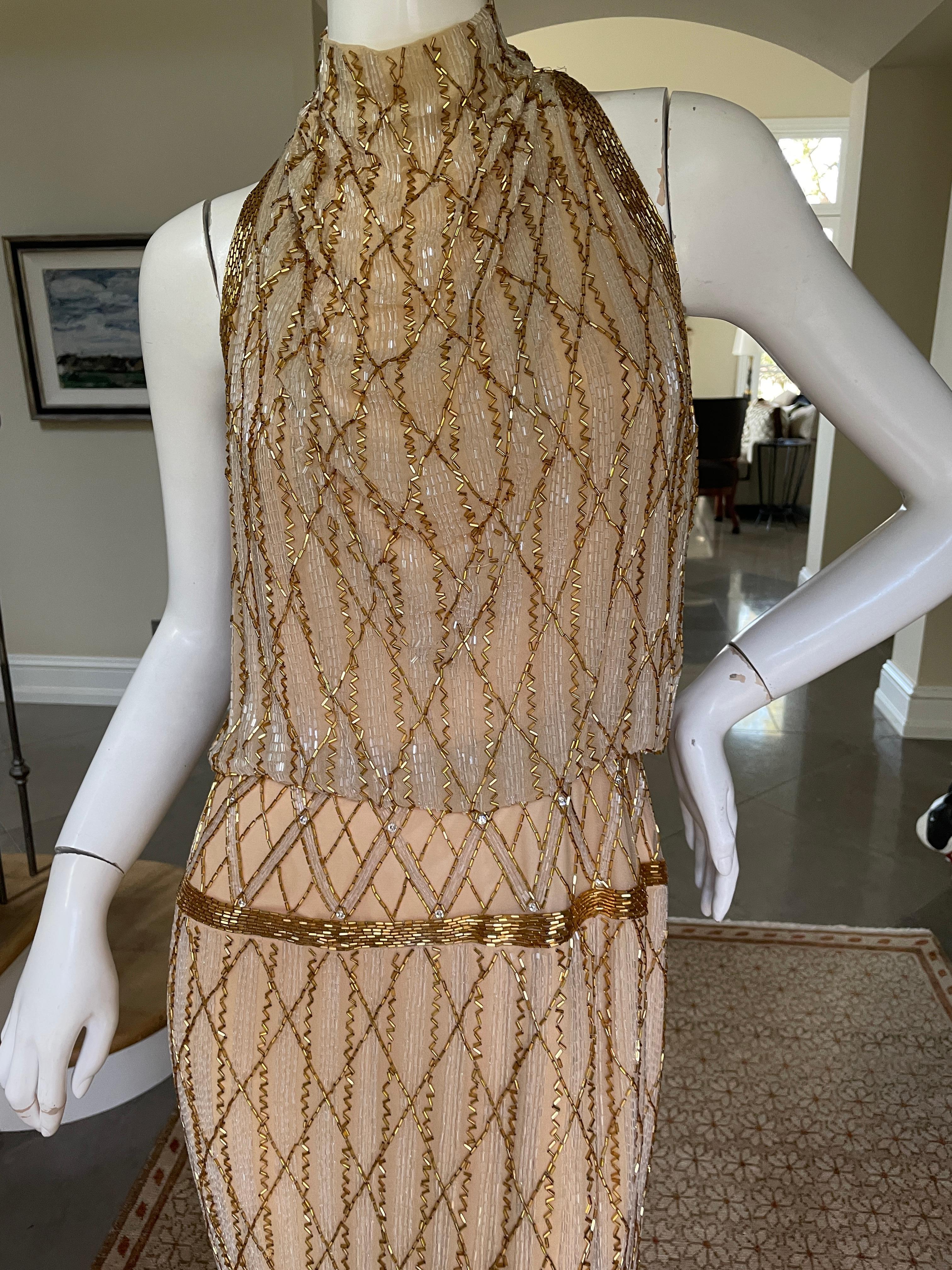 Andre Laug for Audrey Rome 1980's Gold Beaded Cocktail Dress   In Good Condition For Sale In Cloverdale, CA