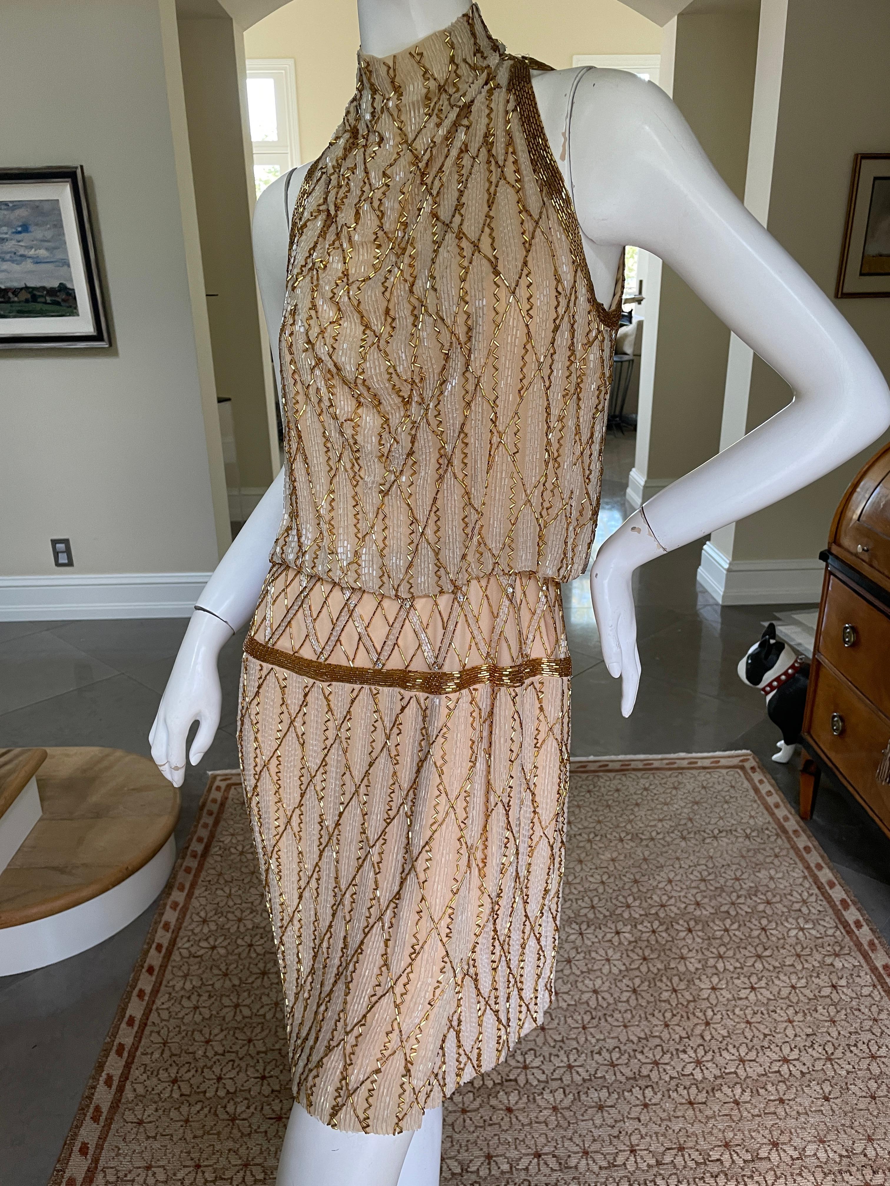 Women's Andre Laug for Audrey Rome 1980's Gold Beaded Cocktail Dress   For Sale