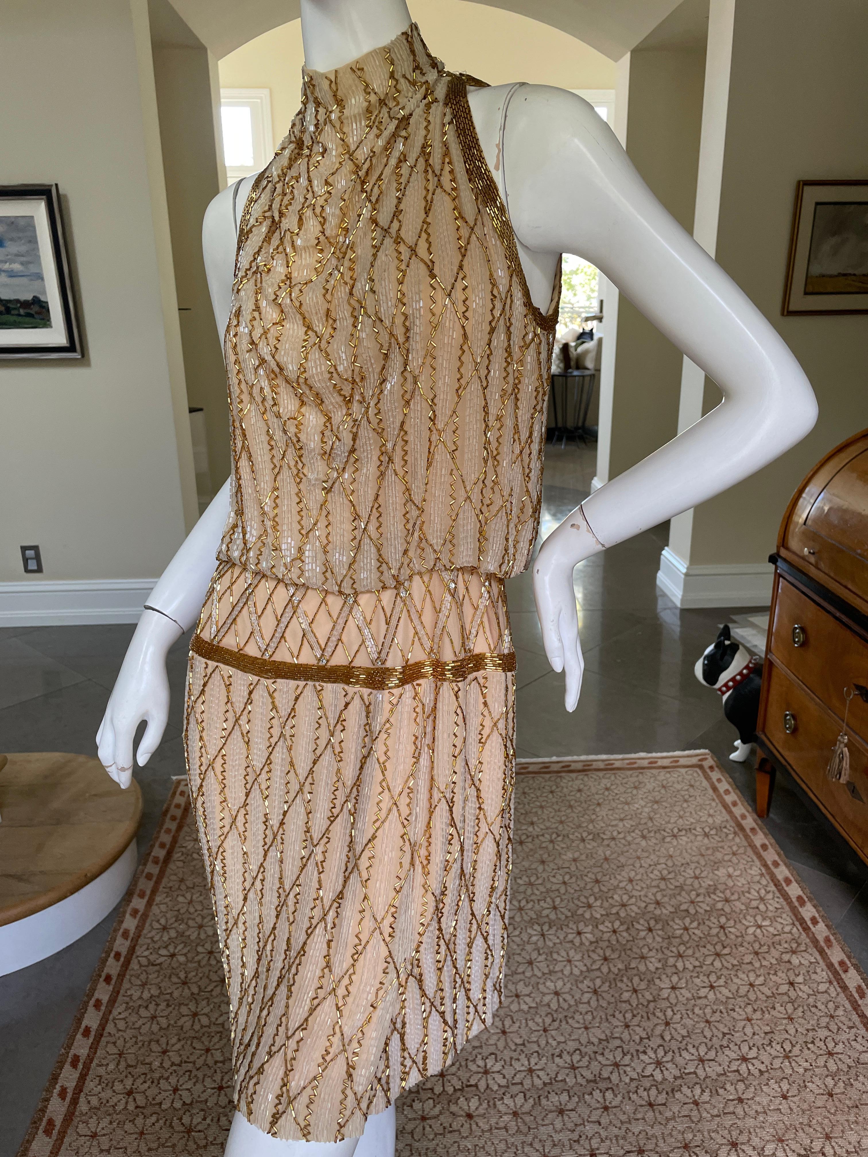 Andre Laug for Audrey Rome 1980's Gold Beaded Cocktail Dress   For Sale 1