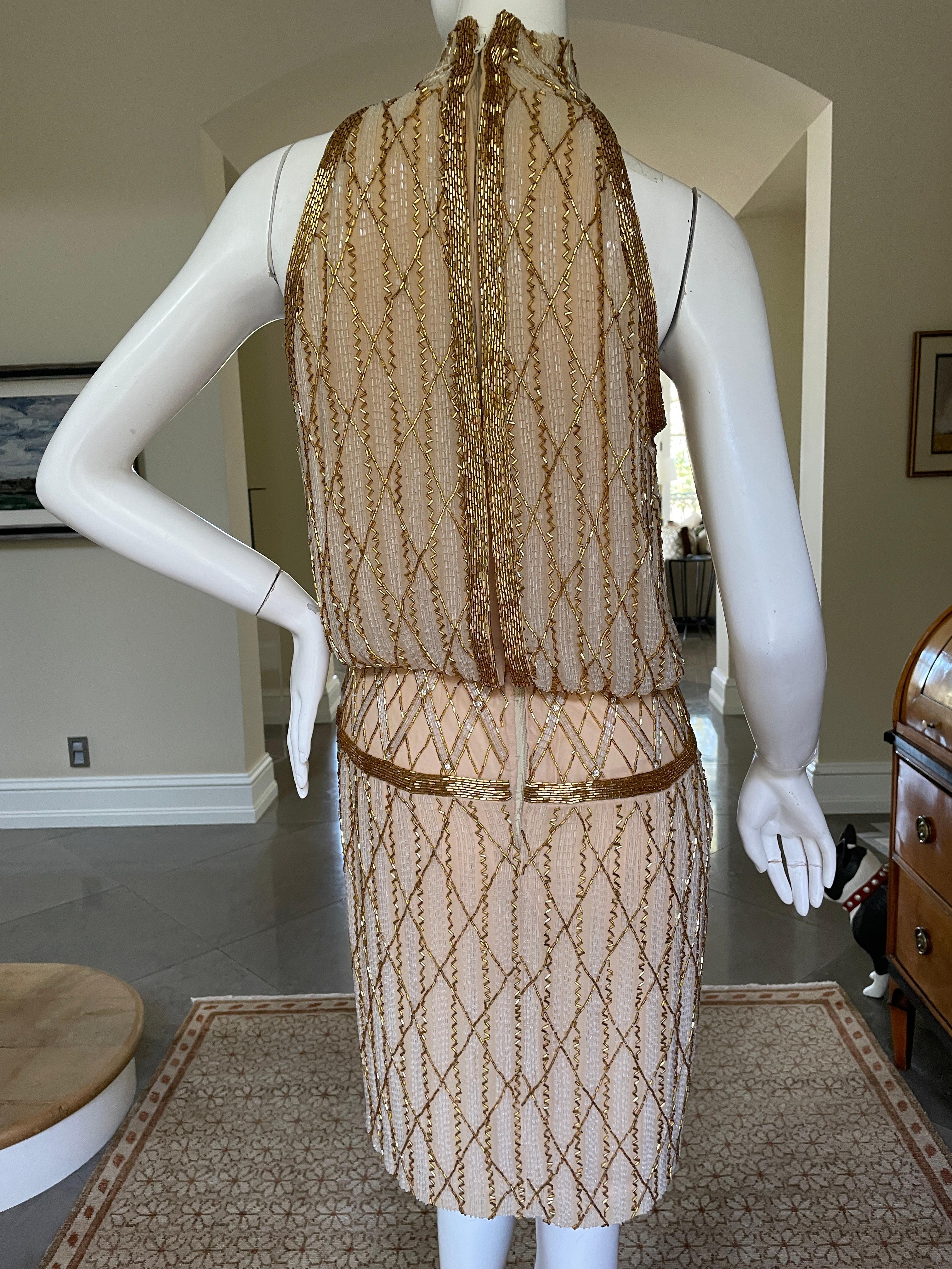 Andre Laug for Audrey Rome 1980's Gold Beaded Cocktail Dress   For Sale 2