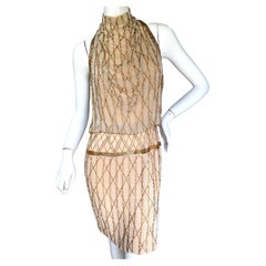 Andre Laug for Audrey Rome 1980's Gold Beaded Cocktail Dress  