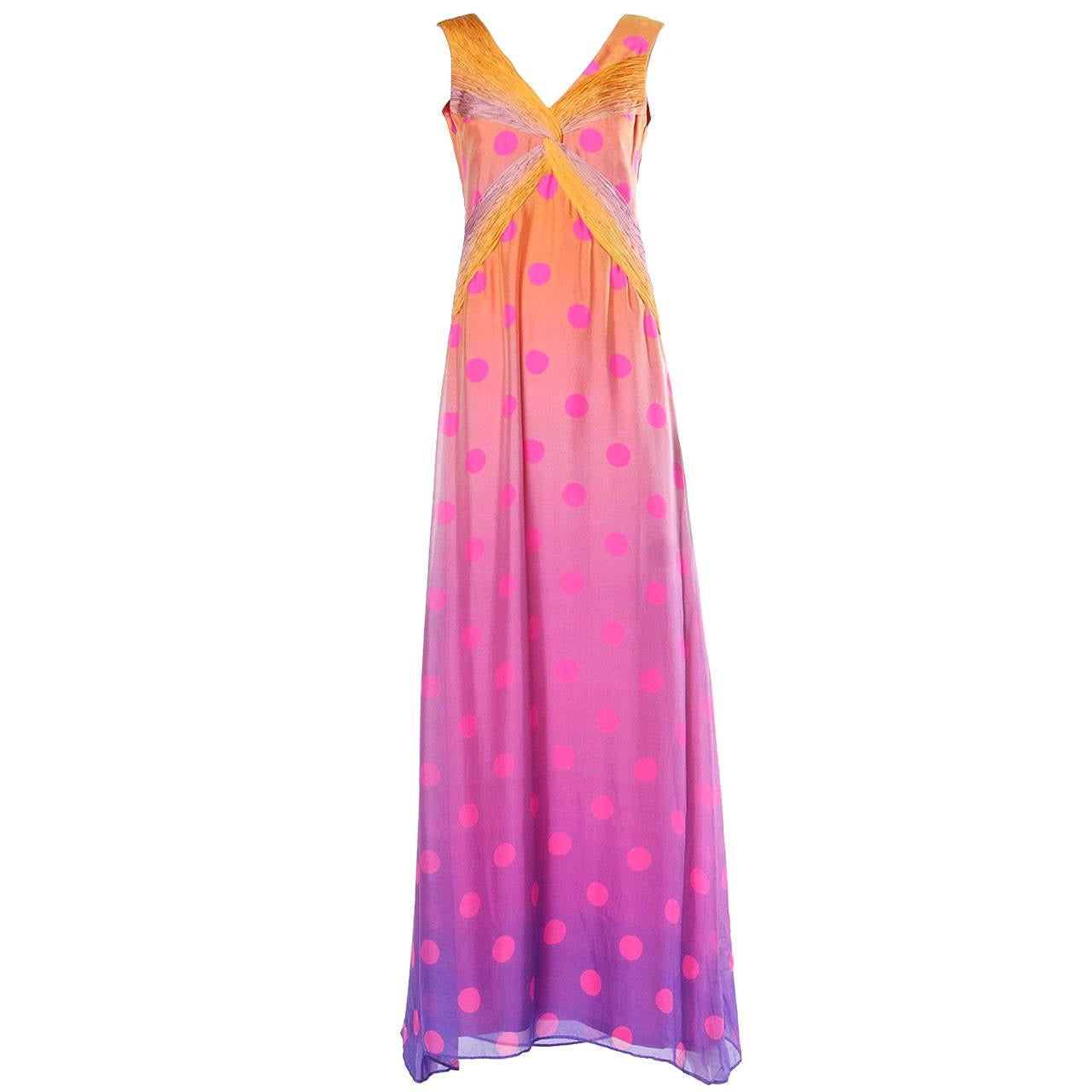 Andre Laug Numbered Couture Vintage Ombre Silk Polka Dots Evening Gown/ Dress For Sale