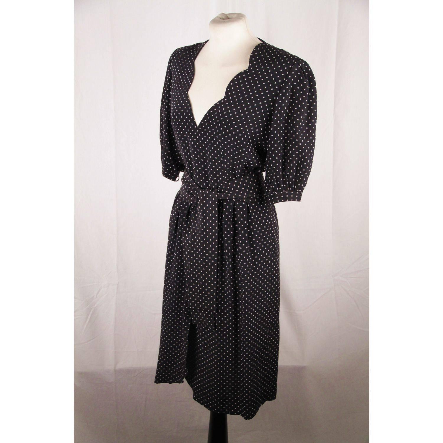 Andre Laug Vintage Black and White Silky Polka Dot Dress In Good Condition In Rome, Rome