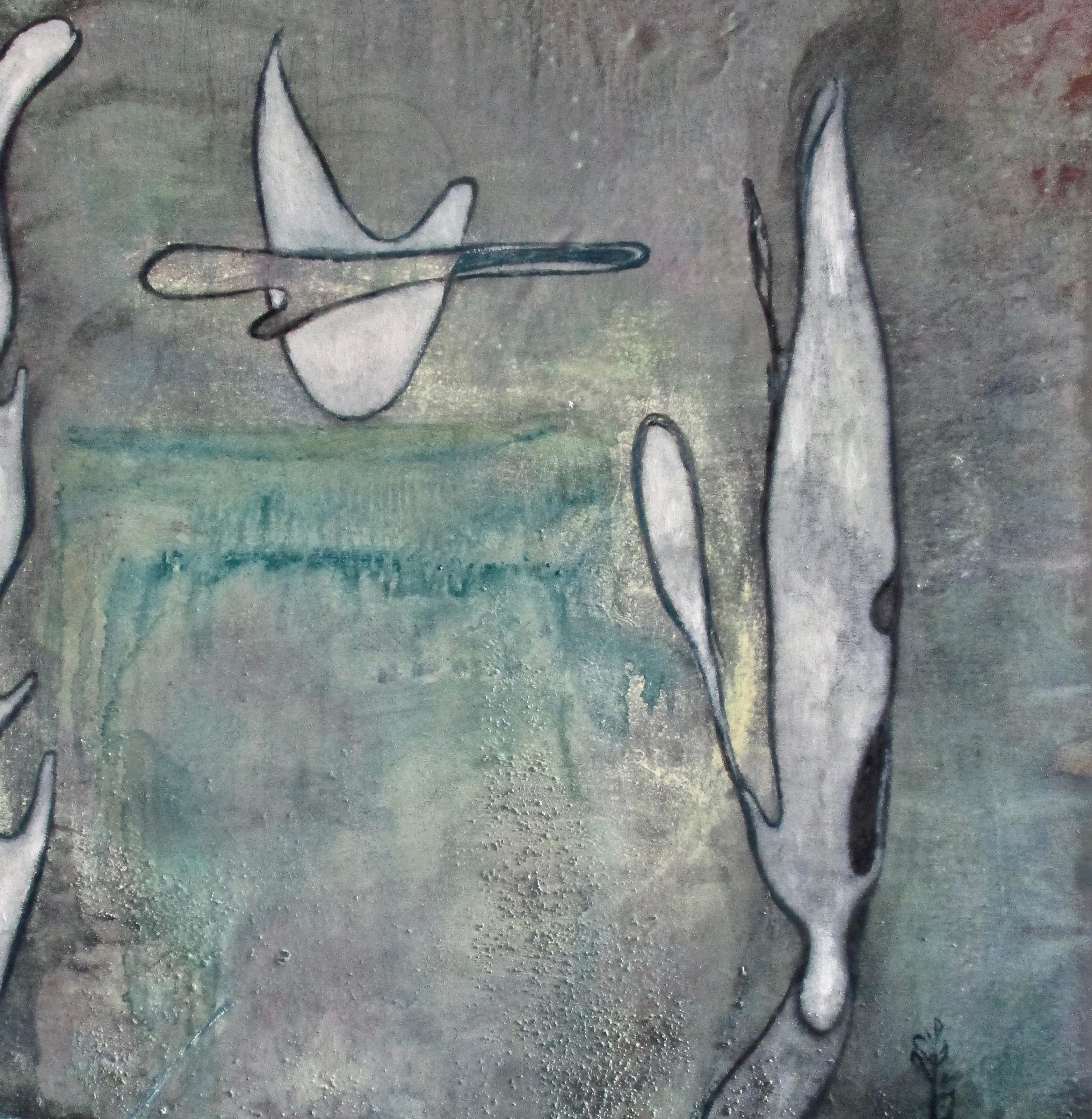Aufhängung Agaven (Grau), Abstract Painting, von Andre Laurenti
