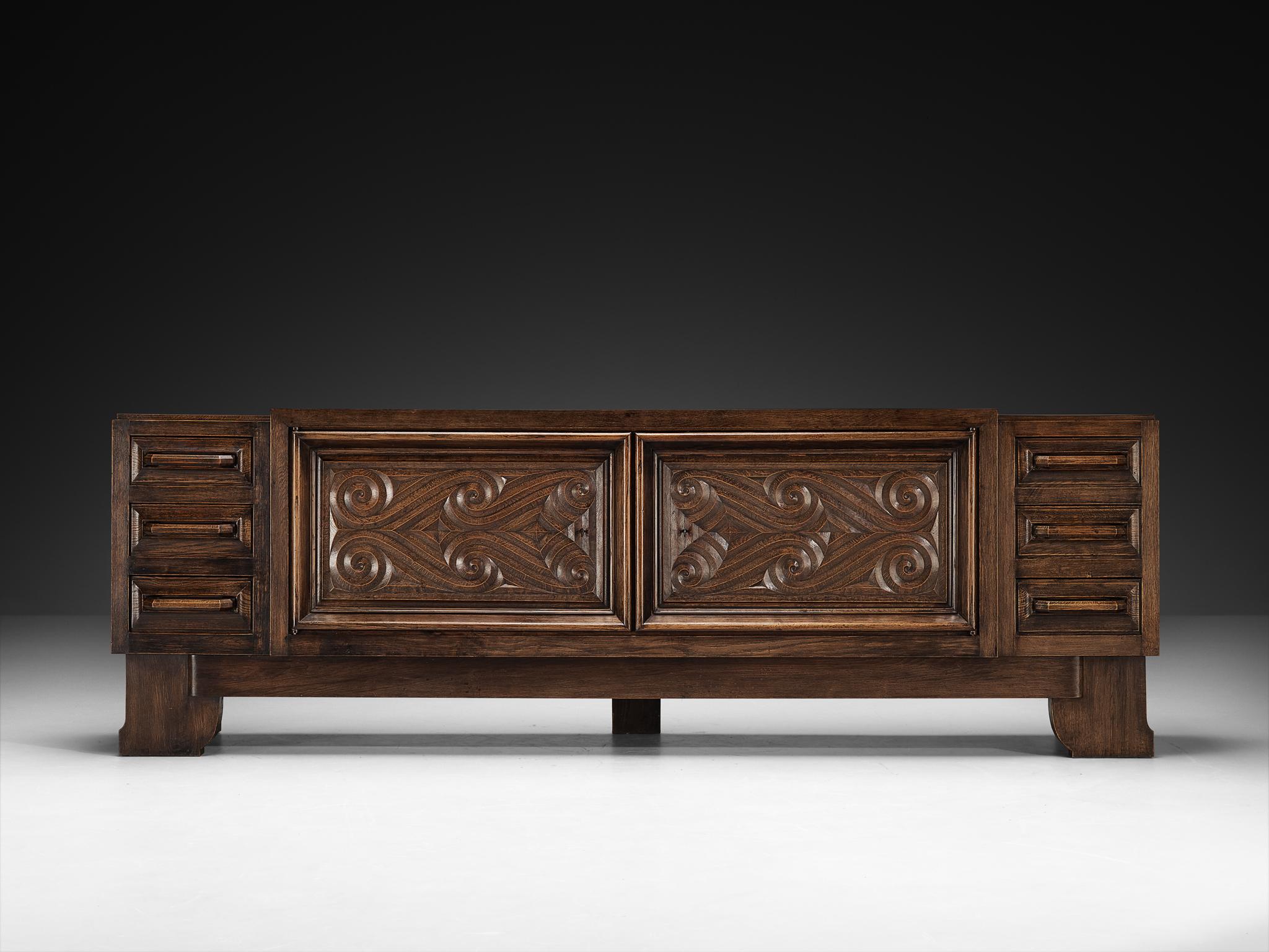 André Le Picard Sideboard in Oak 1930s In Good Condition For Sale In Waalwijk, NL