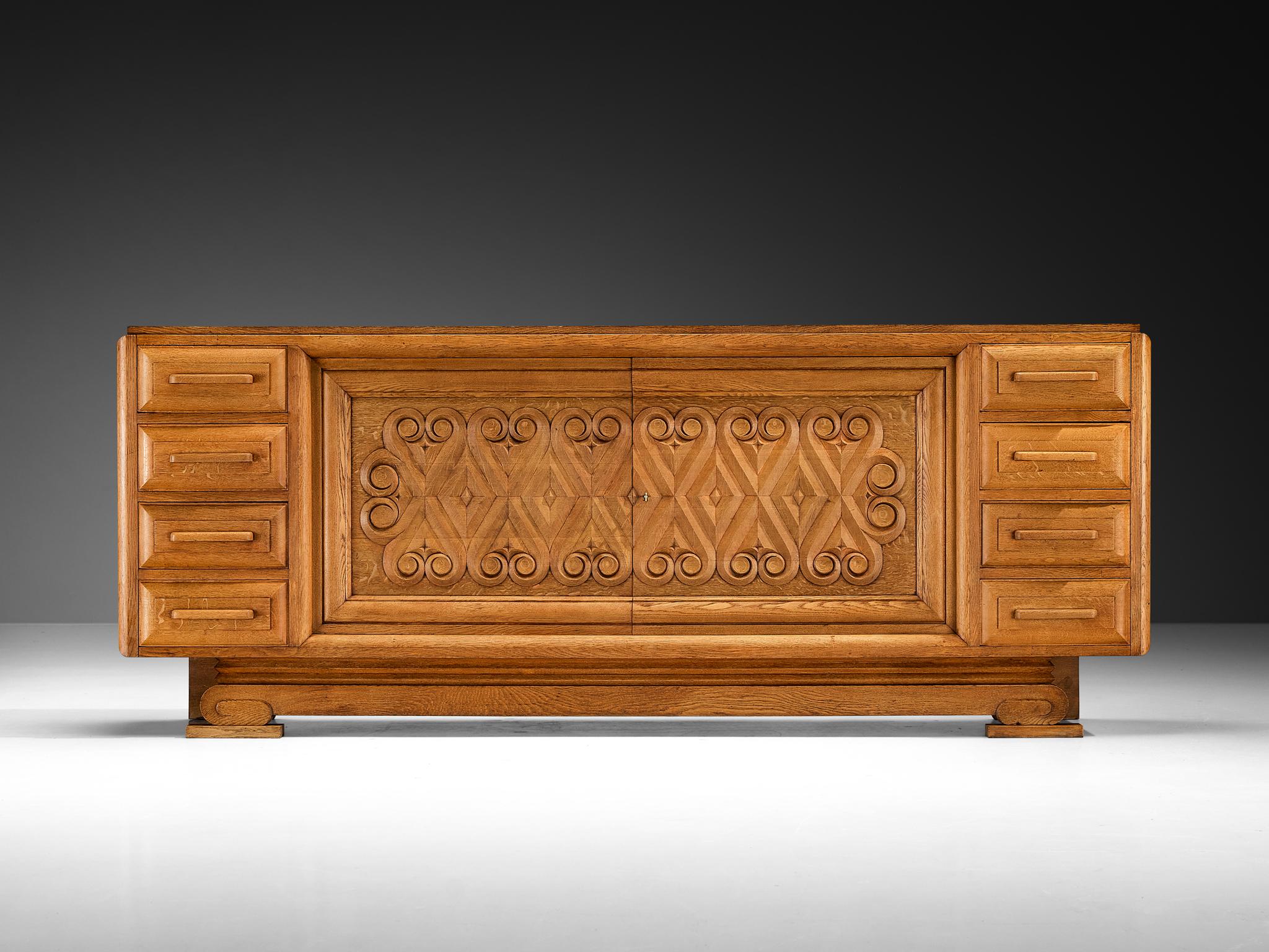 Art Deco André Le Picard Sideboard in Solid Oak 1930s For Sale