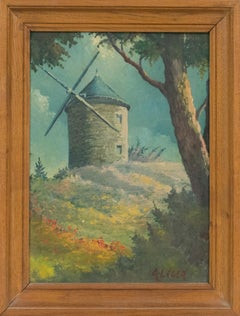 Provence Landscape Daudet Windmill Gouache Painting by Andre Leger