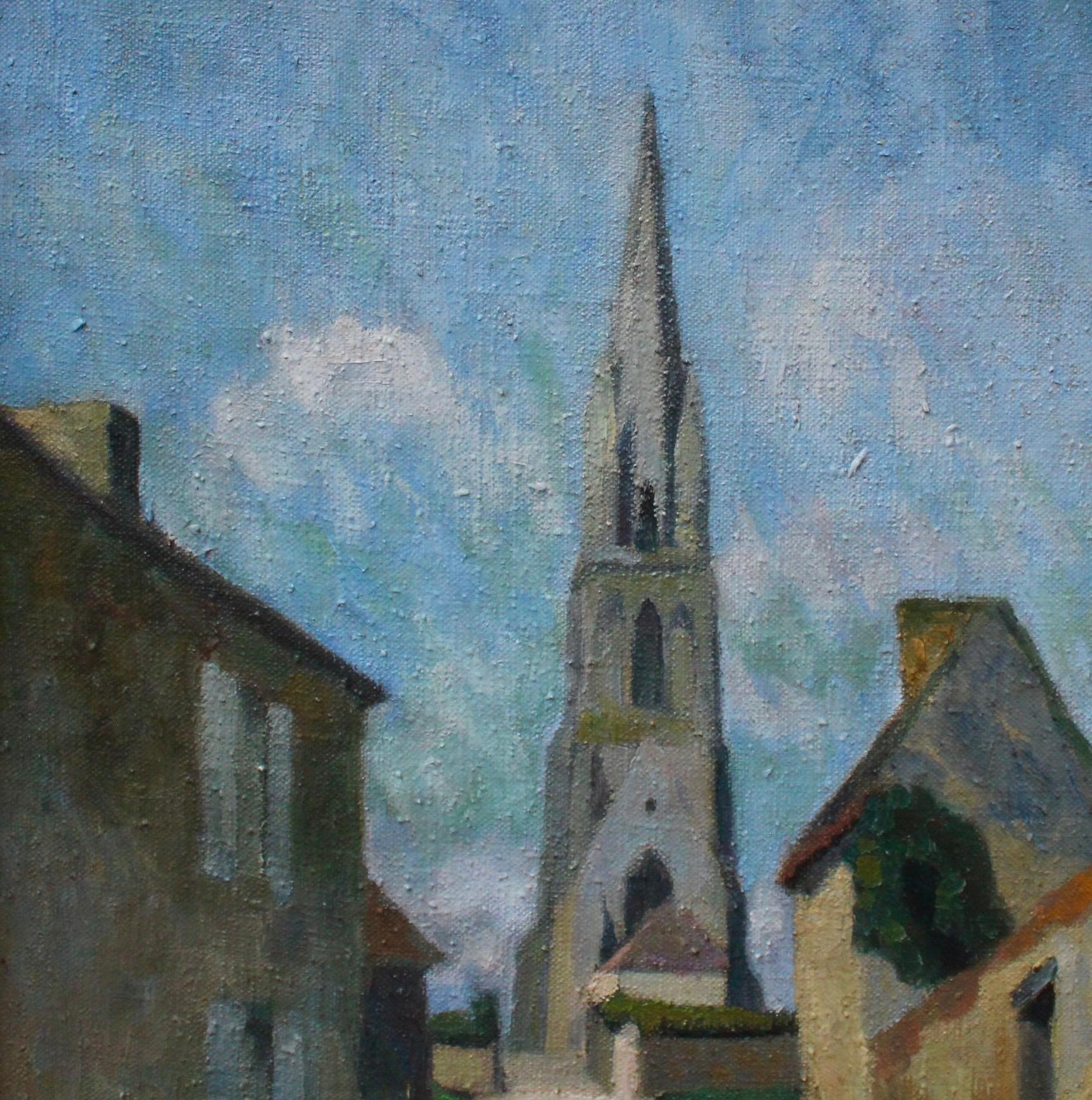 The Church in Billy - Gray Landscape Painting by André Lemaître