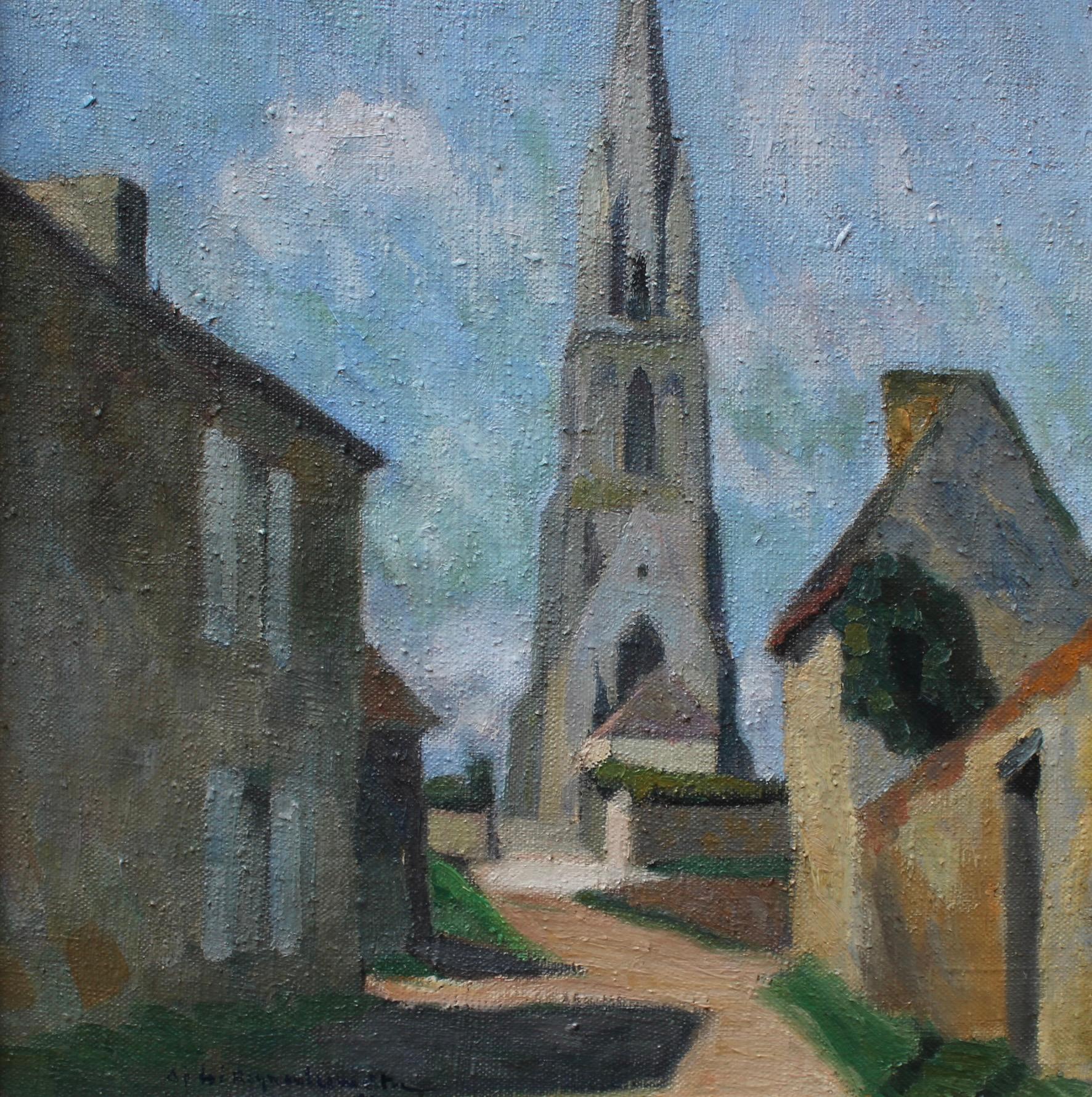 'The Church in Billy' (Calvados Region Normandy), oil on canvas by André Lemaître (1936). Billy is a former commune in Normandy, France. This depiction is mostly likely the church of Saint-Aubin located in Saint-Aubin-sur-Mer. The church was built