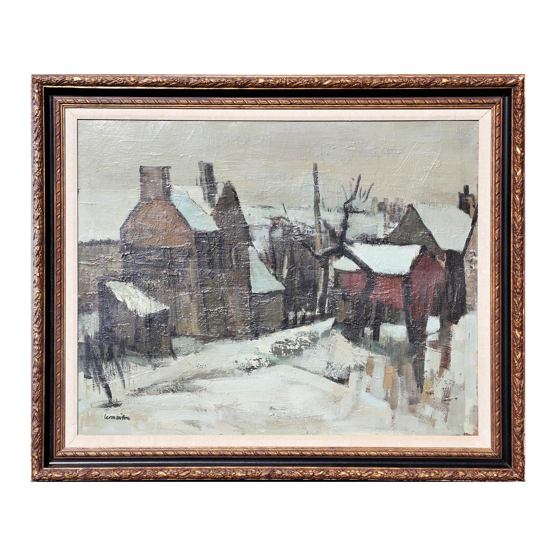 Paysage de neige Peinture impressionniste de paysage champêtre des neiges Paysage de neige - Painting de André Lemaitre