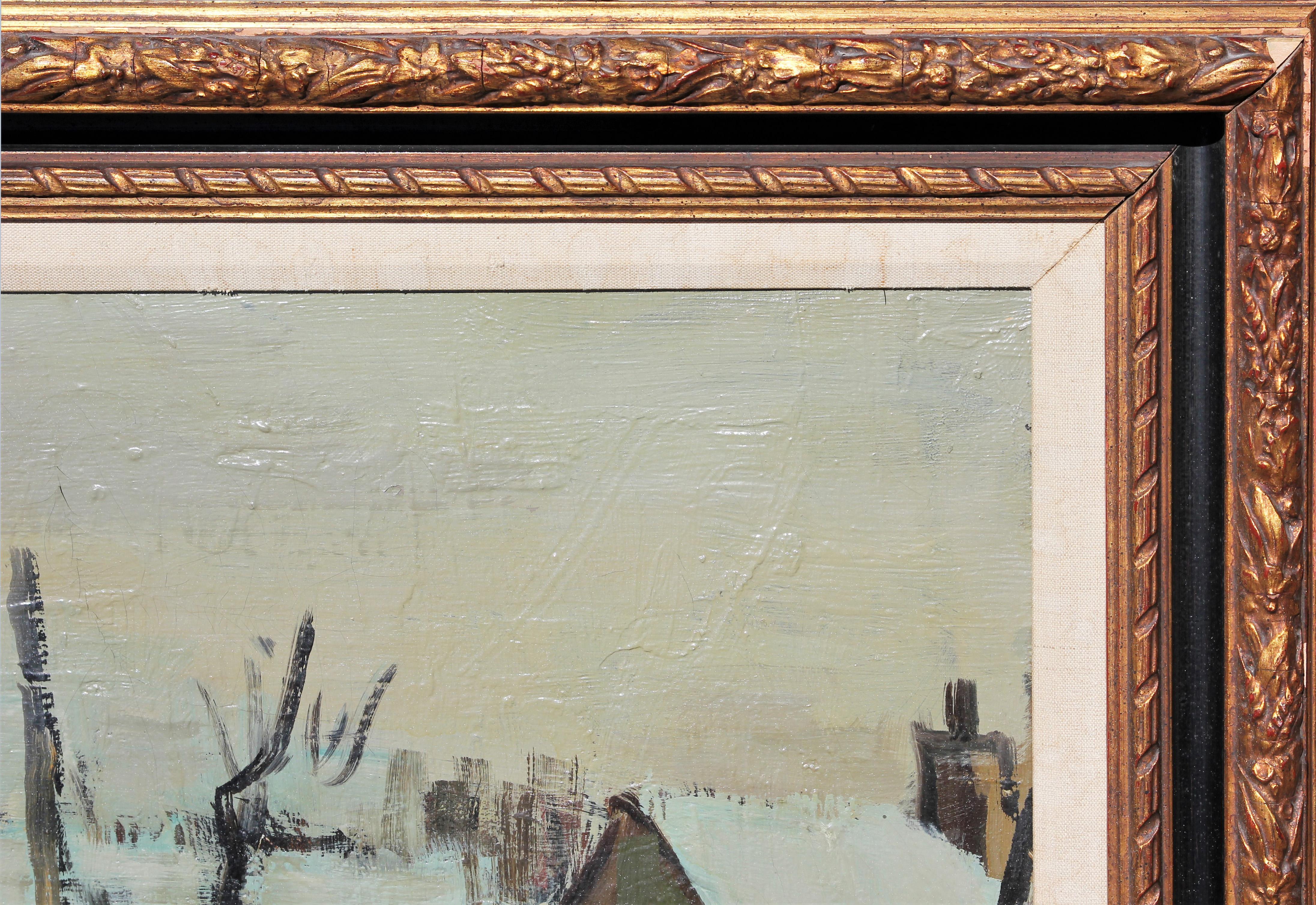 Impressionistisches Schneewittchen-Landschaftsgemälde im Landhausstil in Neige von Paysage de neige (Grau), Landscape Painting, von André Lemaitre