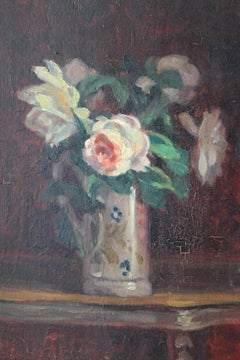 Antique still life oil painting of roses by French artist,  Andre Leon Albertin