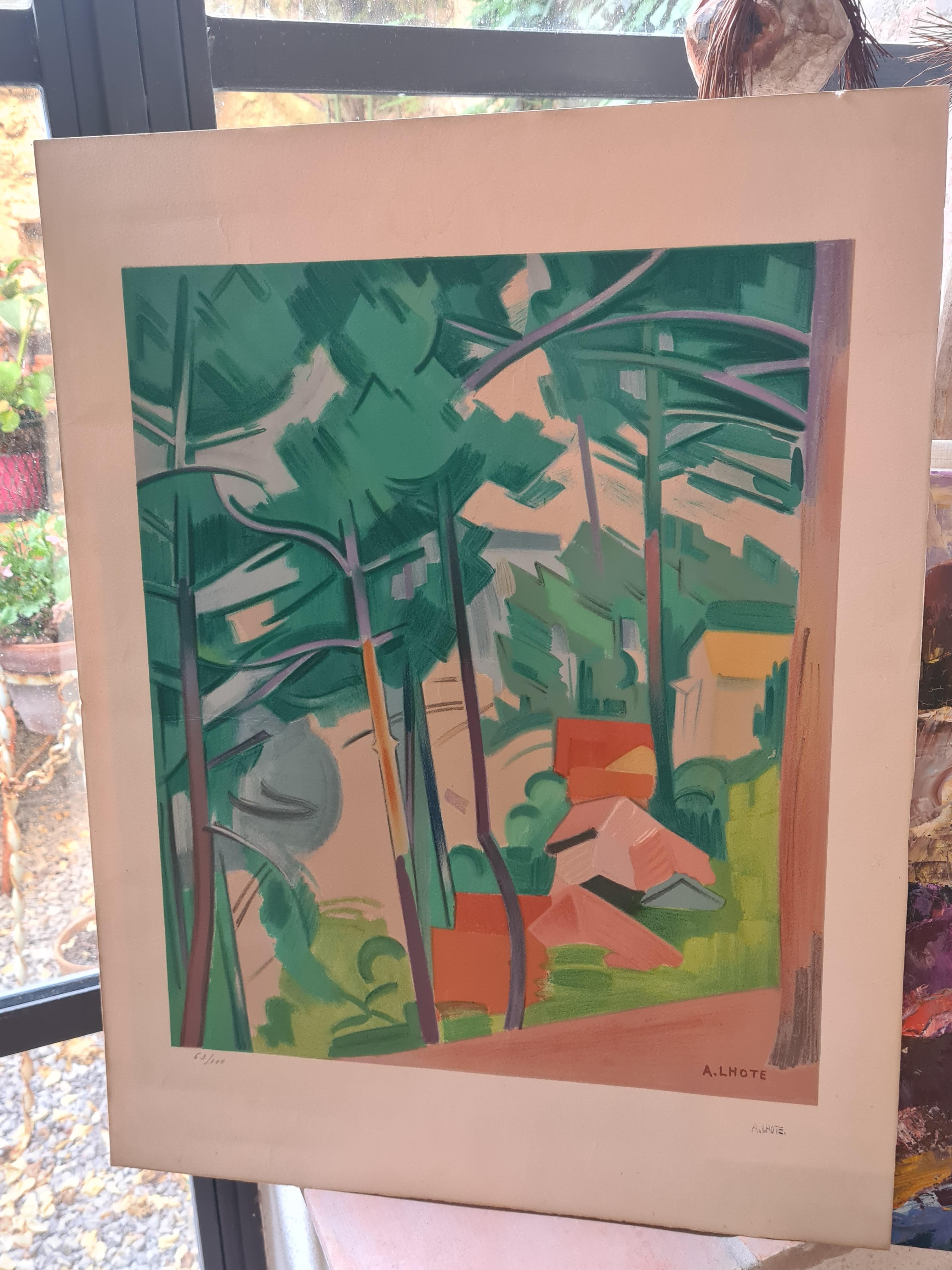 Cubiste Landscape, Les Arbres au Piquey, Limited Edition with Atelier Stamp For Sale 8