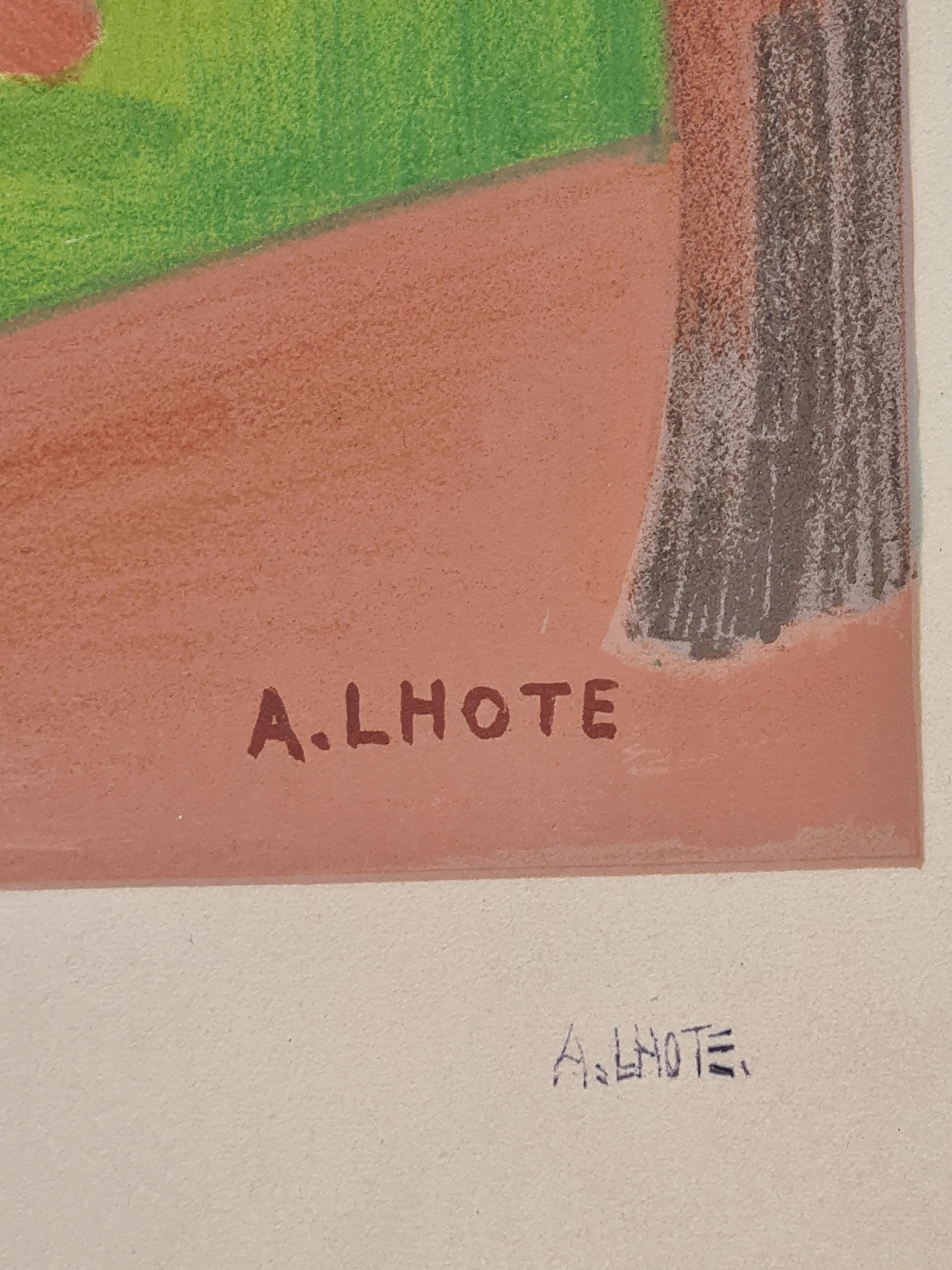 Cubiste Landscape, Les Arbres au Piquey, Limited Edition with Atelier Stamp - Blue Landscape Print by Andre L'Hote