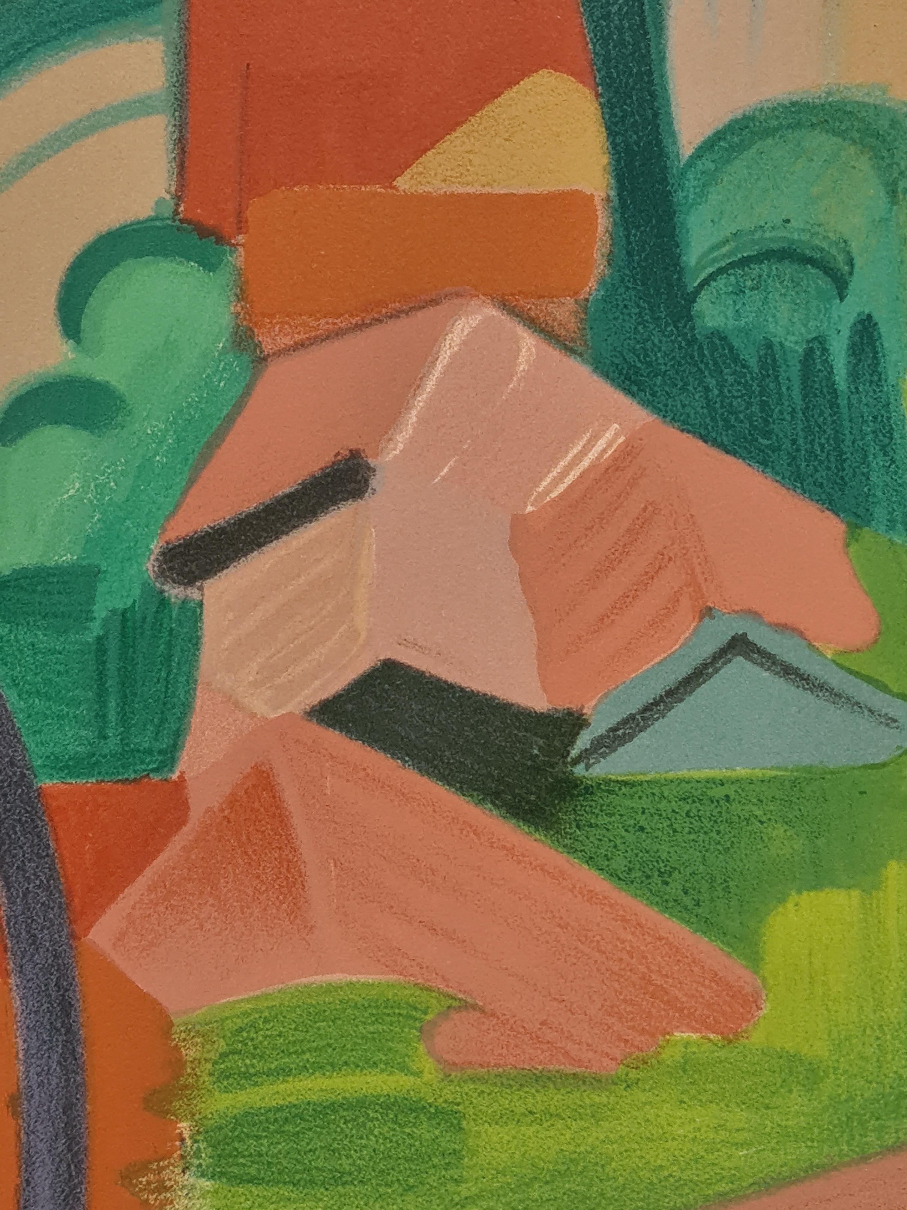 Cubiste Landscape, Les Arbres au Piquey, Limited Edition with Atelier Stamp For Sale 1