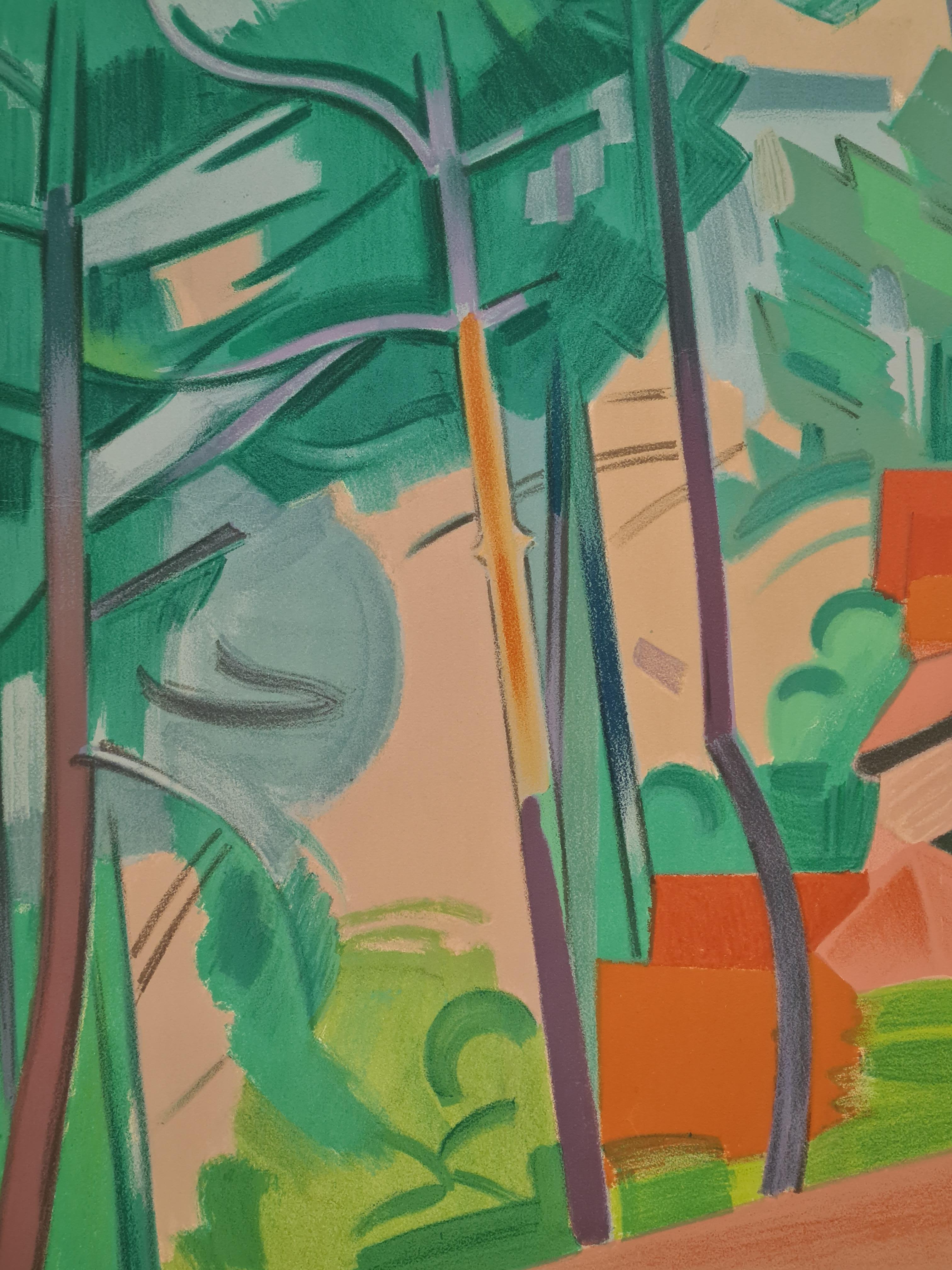 Cubiste Landscape, Les Arbres au Piquey, Limited Edition with Atelier Stamp For Sale 2