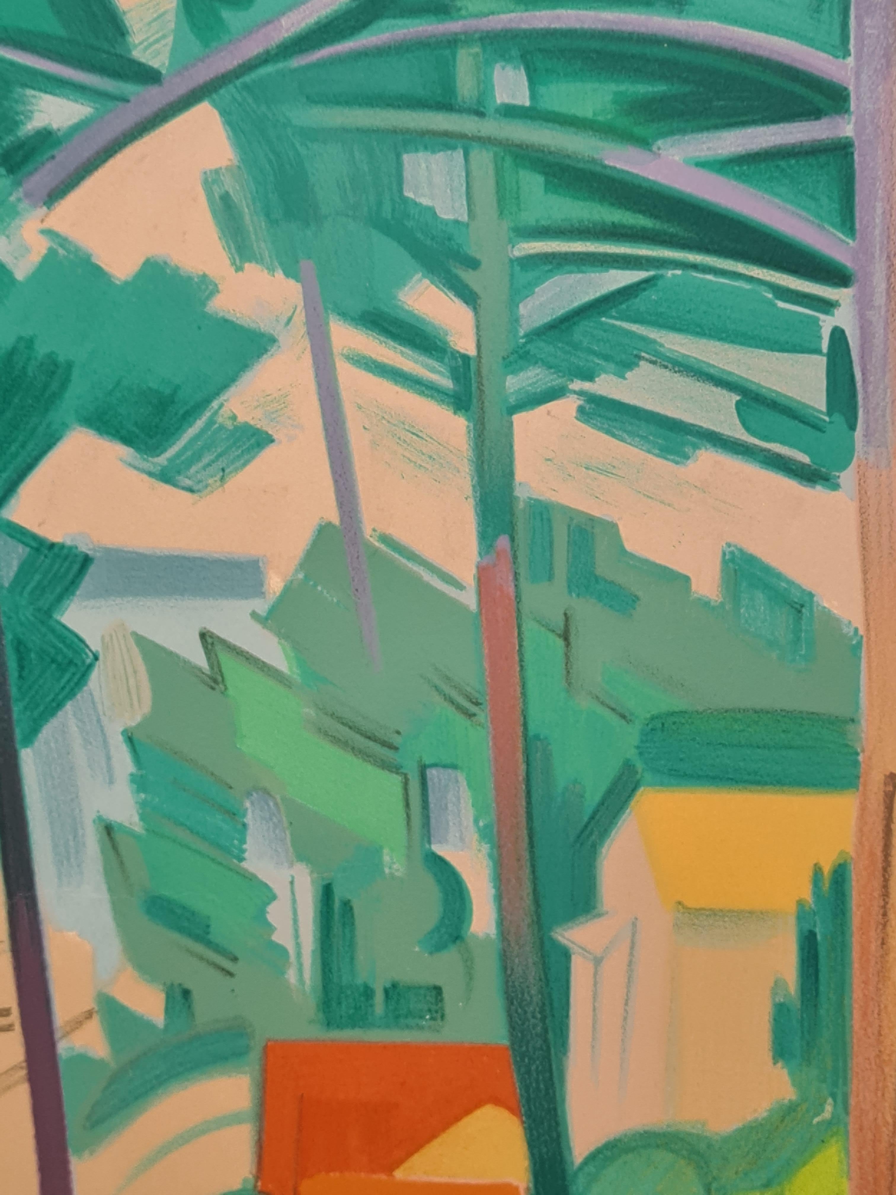 Cubiste Landscape, Les Arbres au Piquey, Limited Edition with Atelier Stamp For Sale 3