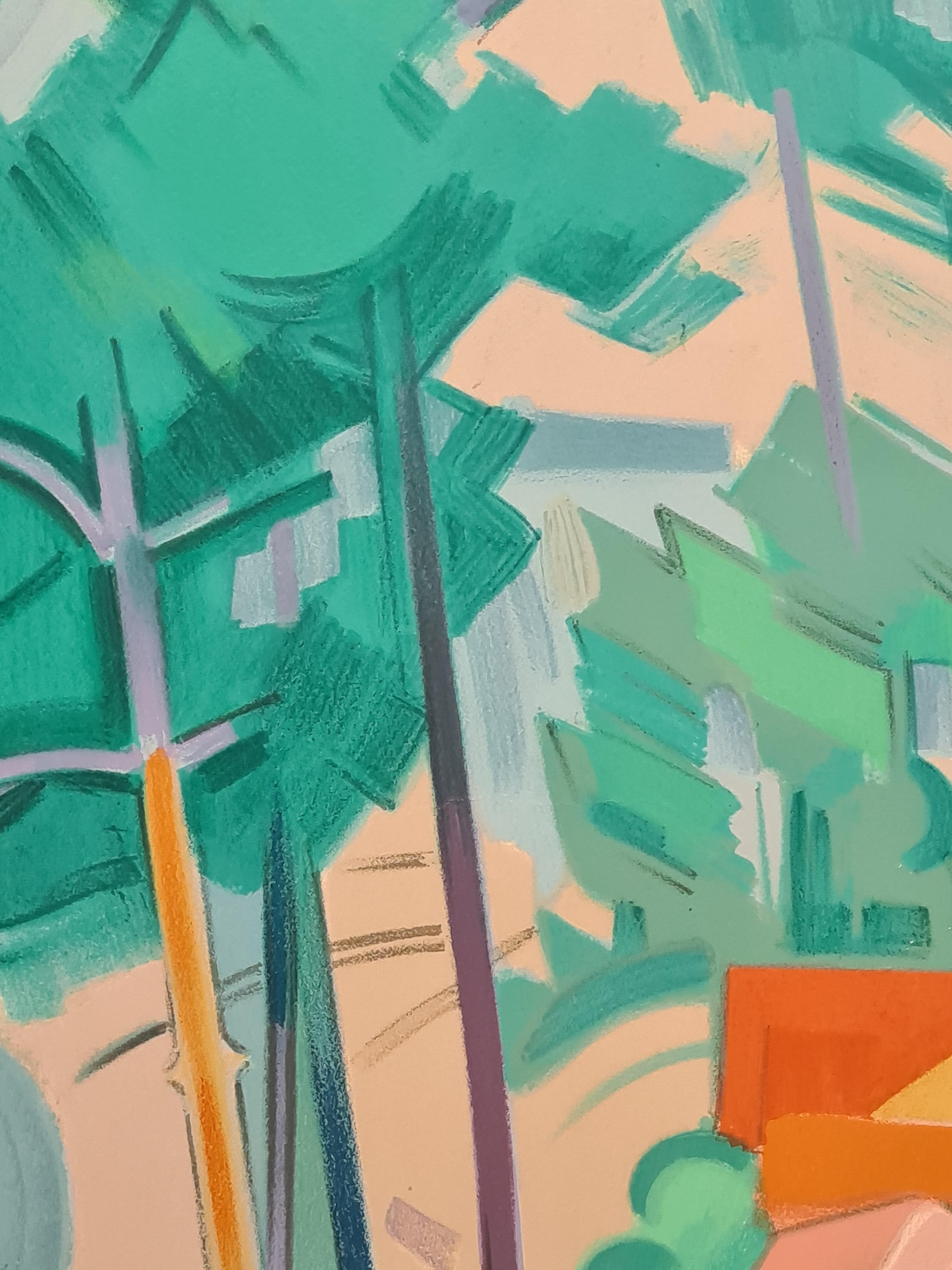 Cubiste Landscape, Les Arbres au Piquey, Limited Edition with Atelier Stamp For Sale 4