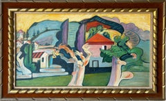 Vintage French Modernist South France Mediteranean Monumental Landscape Painting