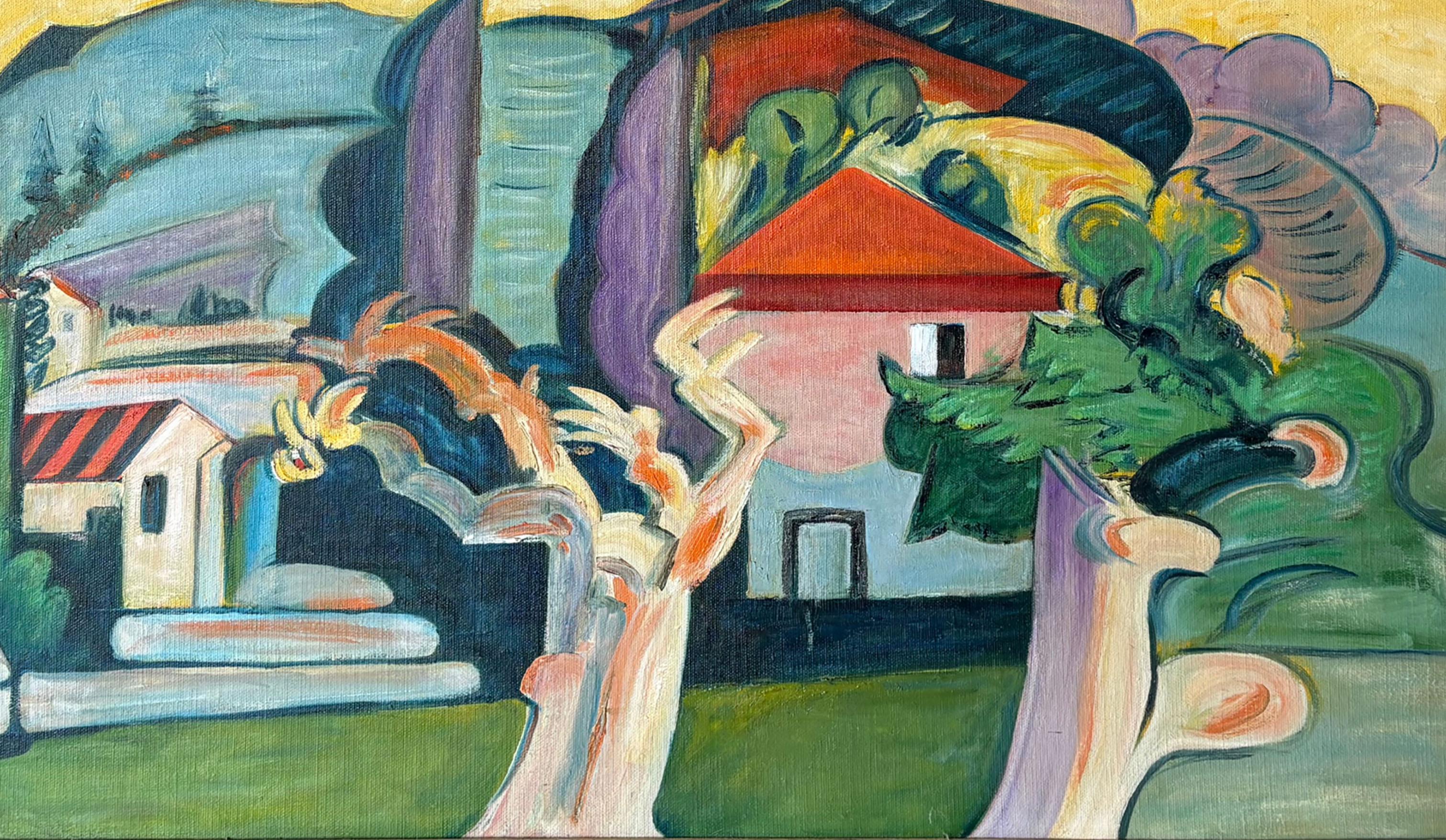 Vintage Französisch Modernist Südfrankreich Mediteranean Monumental Landschaft Gemälde (Kubismus), Painting, von Andre Lhote 